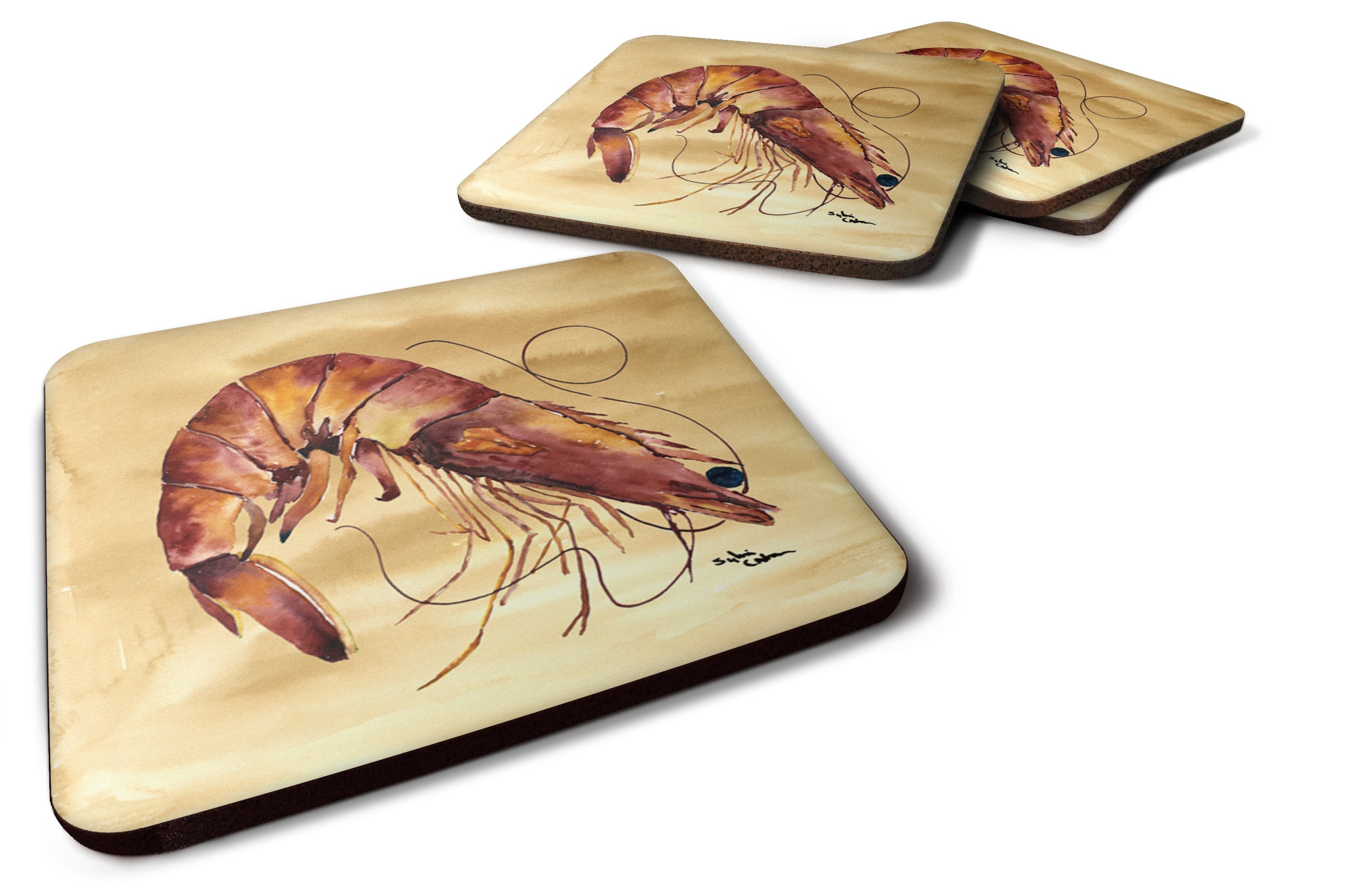 Shrimp  Sandy Beach Foam Coasters Set of 4 Cup Coasters for Indoor Outdoor, Tabletop Protection, Anti Slip, Mouse pad Material