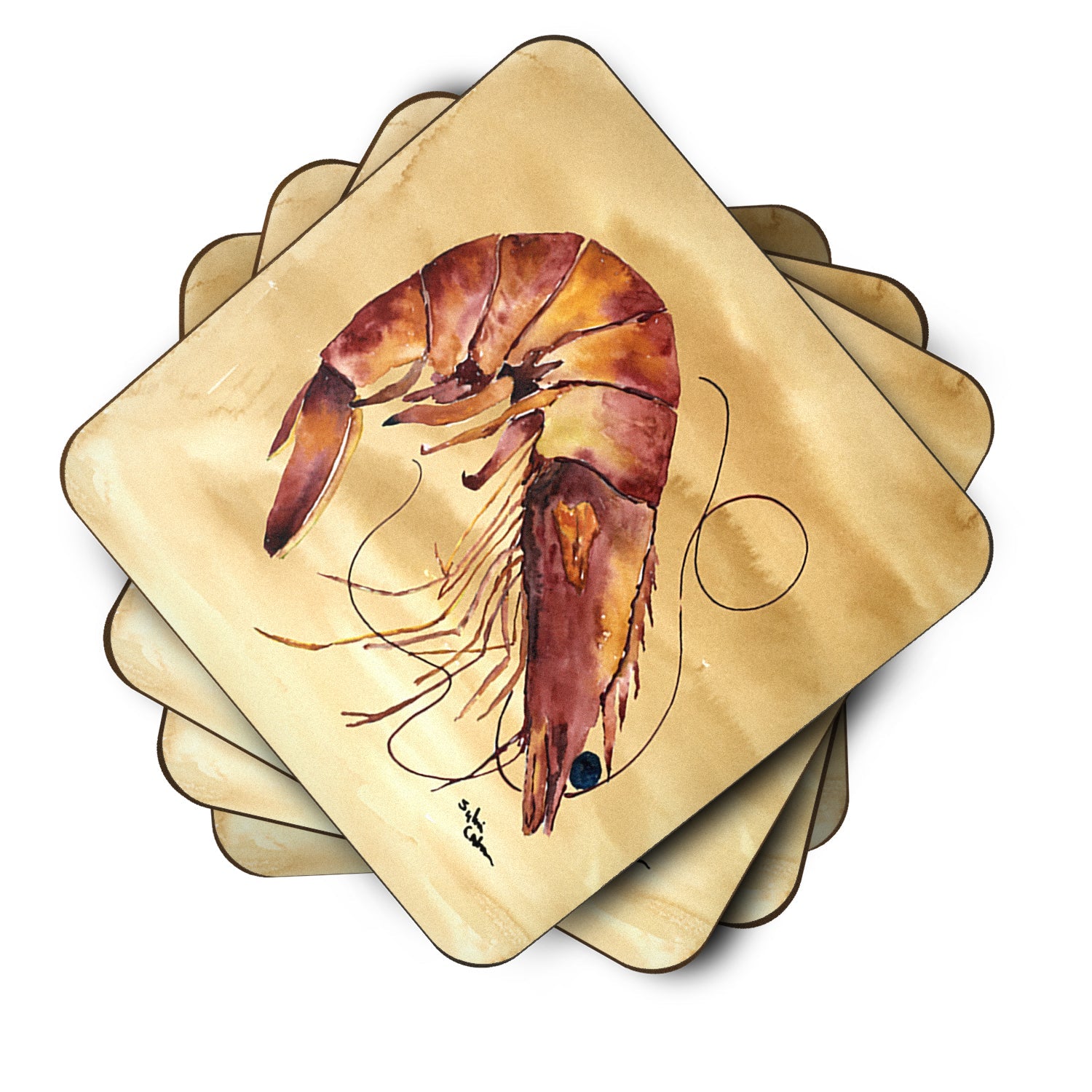 Shrimp  Sandy Beach Foam Coasters Set of 4 Cup Coasters for Indoor Outdoor, Tabletop Protection, Anti Slip, Mouse pad Material
