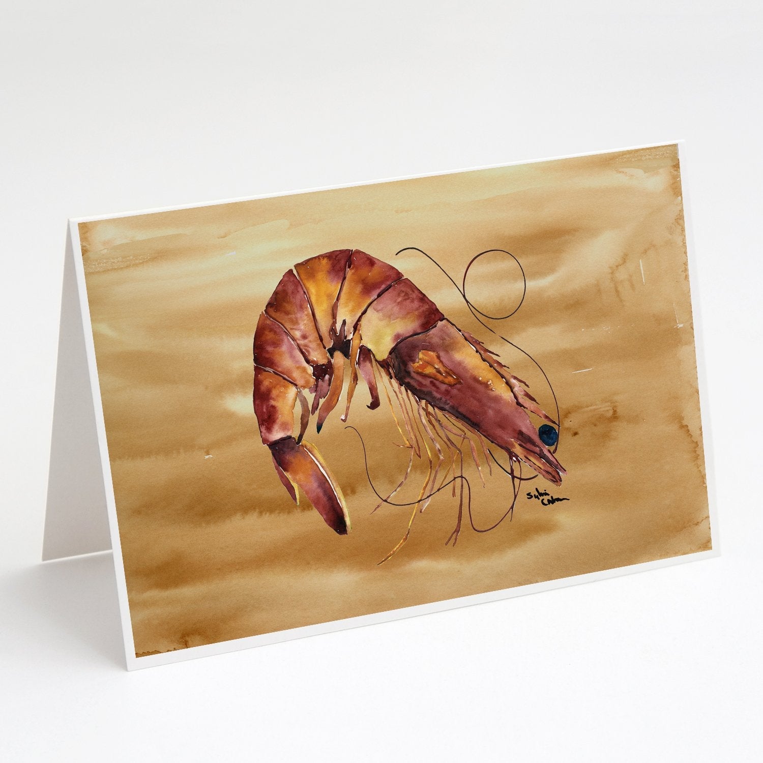 Shrimp  Sandy Beach Greeting Cards Pack of 8 Blank Cards with Envelopes Whimsical A7 Size 5x7