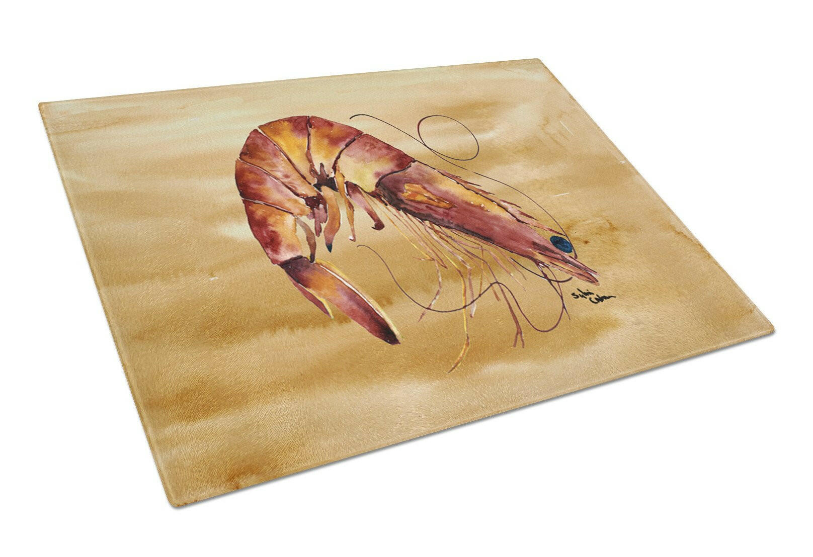 Shrimp  Sandy Beach Cutting Board Tempered Glass Kitchen Cutting Surface, Heat Resistant Chopping, Non-Slip Feet, Food Prep & Serving