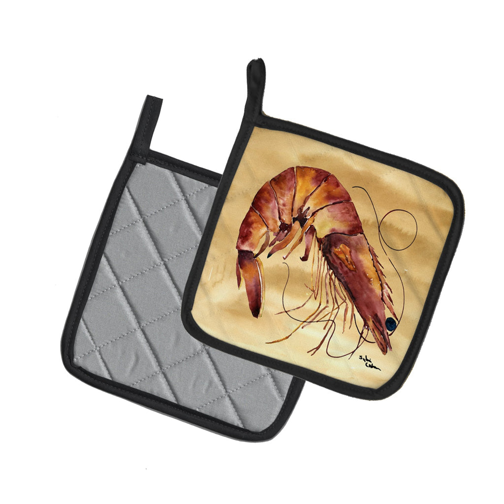 Shrimp  Sandy Beach Pot Holder Set of 2 Heat Resistant Quilted Hot Pads 7.5 x 7.5 Inch, Insulated Kitchen Trivets for Cooking & Baking