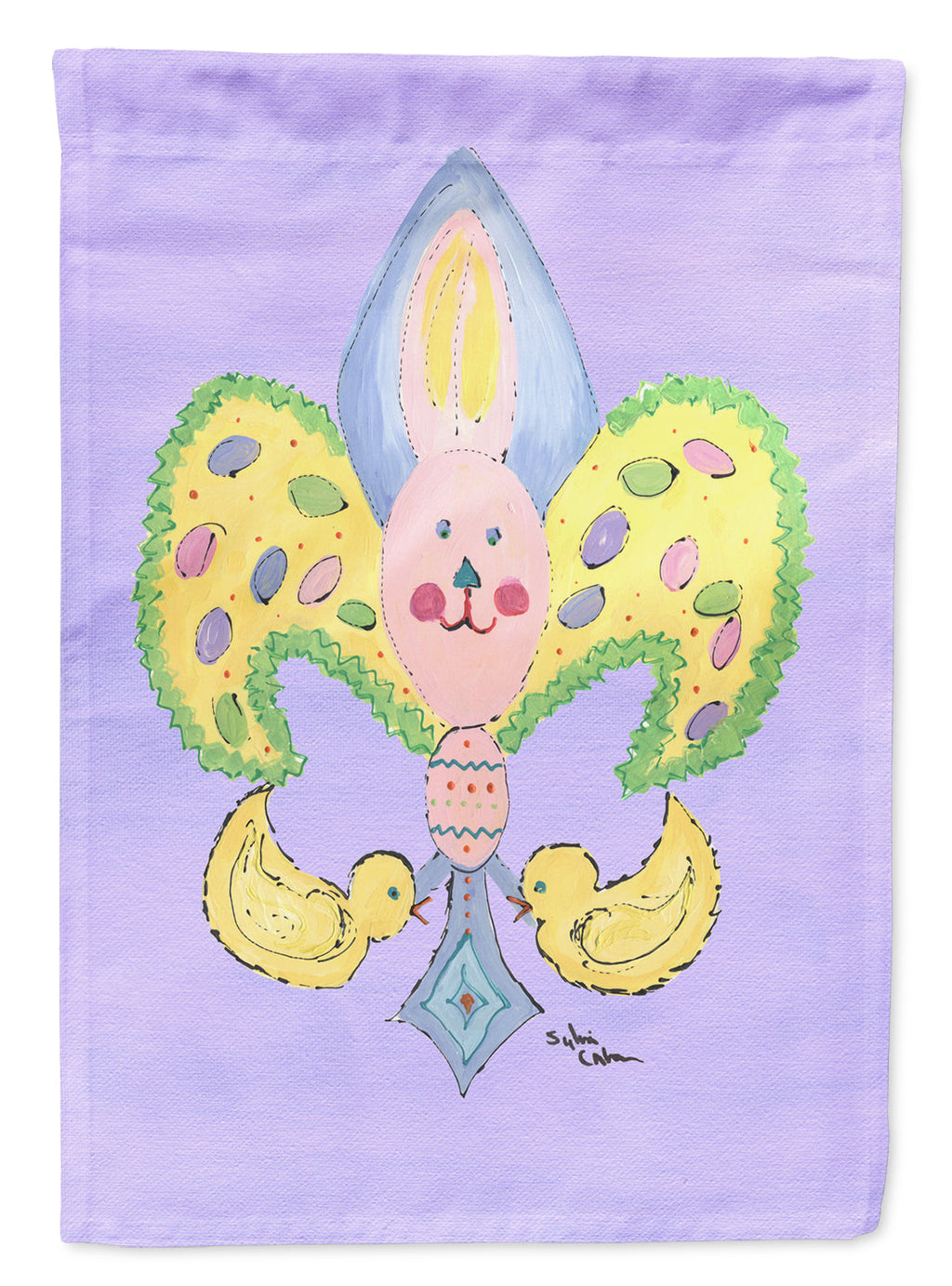 Easter Bunny Fleur de lis House Flag 28x40 Porch Sleeve Pole Decorative Outside Yard Banner Artwork Wall Hanging, Polyester