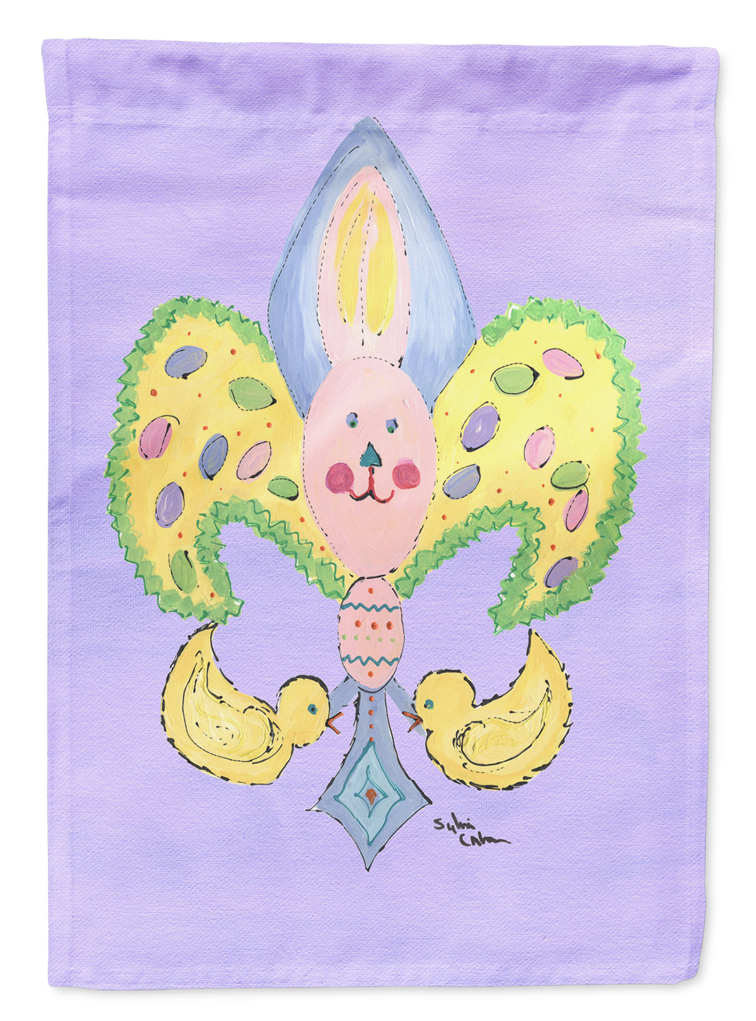 Easter Bunny Fleur de lis House Flag 28x40 Porch Sleeve Pole Decorative Outside Yard Banner Artwork Wall Hanging, Polyester