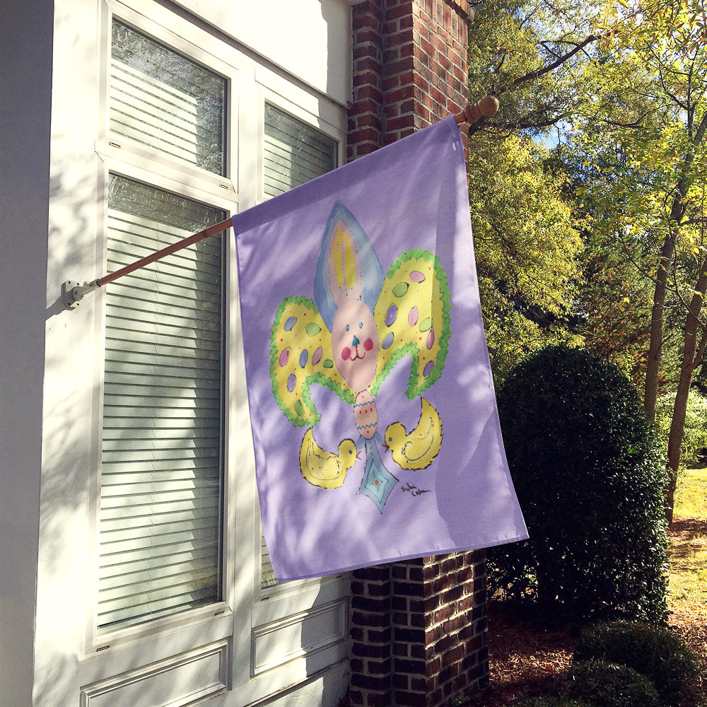 Easter Bunny Fleur de lis House Flag 28x40 Porch Sleeve Pole Decorative Outside Yard Banner Artwork Wall Hanging, Polyester