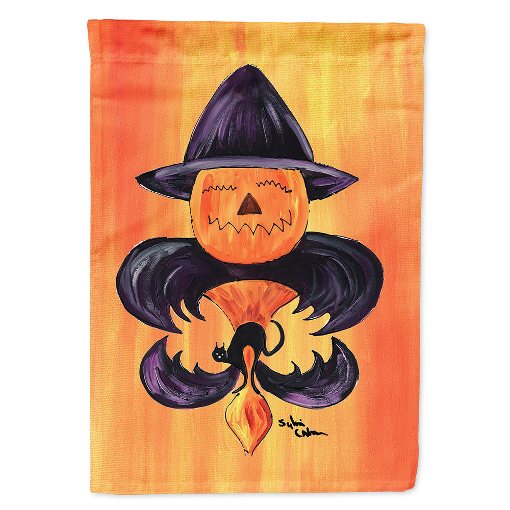 Halloween Pumpkin and Bat Fleur de lis House Flag 28x40 Porch Sleeve Pole Decorative Outside Yard Banner Artwork Wall Hanging, Polyester