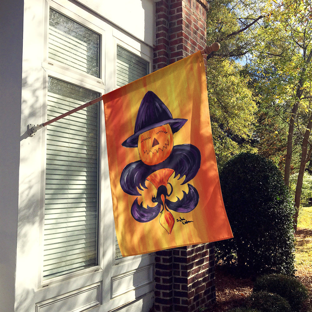 Halloween Pumpkin and Bat Fleur de lis House Flag 28x40 Porch Sleeve Pole Decorative Outside Yard Banner Artwork Wall Hanging, Polyester