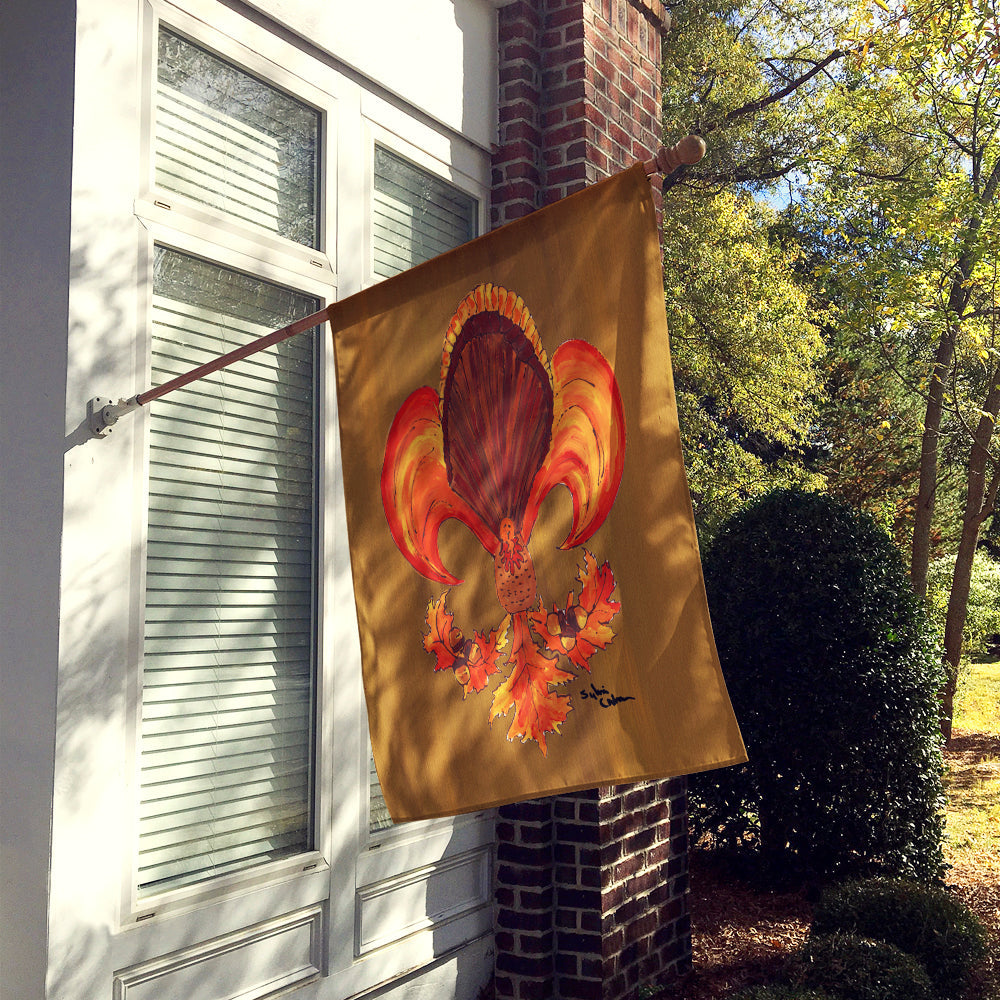 Thanksgiving Turkey and Fall Leaves Fleur de lis House Flag 28x40 Porch Sleeve Pole Decorative Outside Yard Banner Artwork Wall Hanging, Polyester