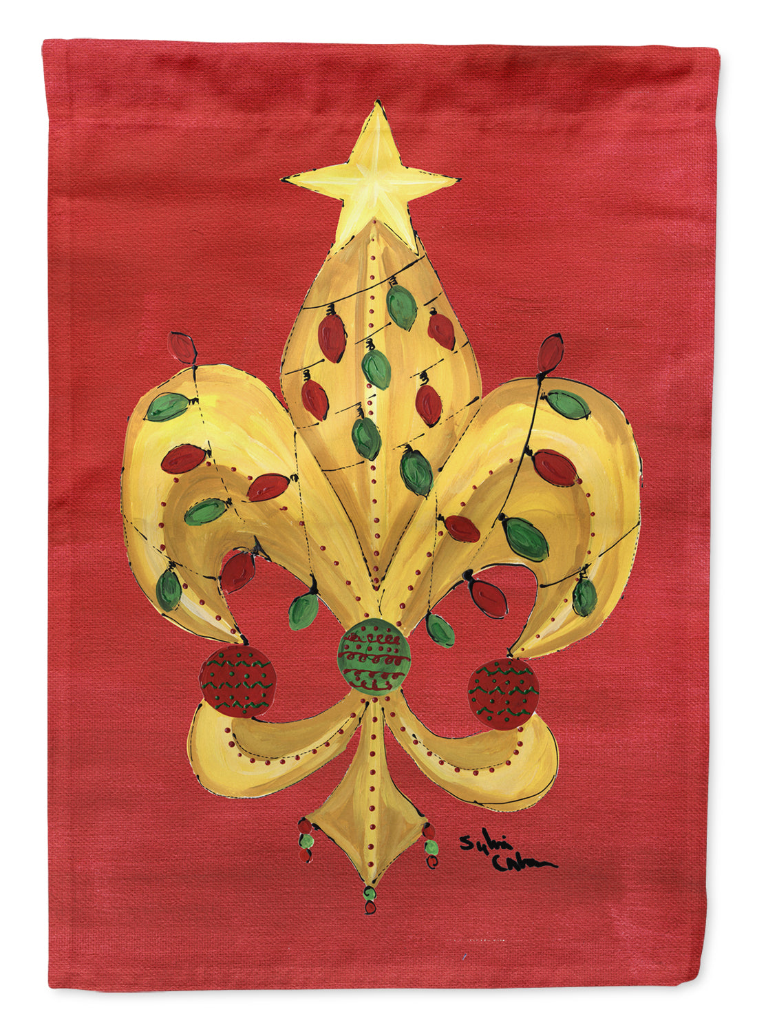 Christmas Tree Fleur de lis with lights House Flag 28x40 Porch Sleeve Pole Decorative Outside Yard Banner Artwork Wall Hanging, Polyester