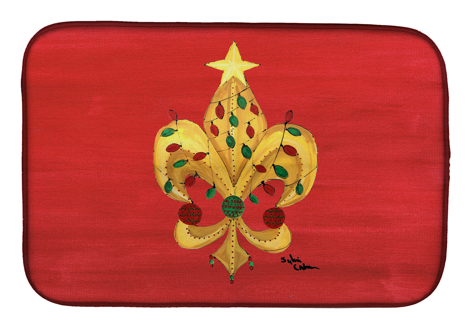 Christmas Tree Fleur de lis with lights Dish Drying Mat Absorbent Dish Drying Mat Pad for Kitchen Counter Dish Drainer Mat for Countertop, 14 x 21", Multicolor