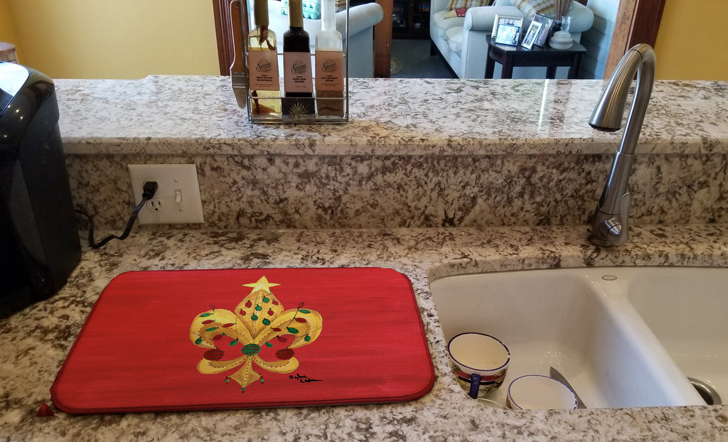 Christmas Tree Fleur de lis with lights Dish Drying Mat Absorbent Dish Drying Mat Pad for Kitchen Counter Dish Drainer Mat for Countertop, 14 x 21", Multicolor