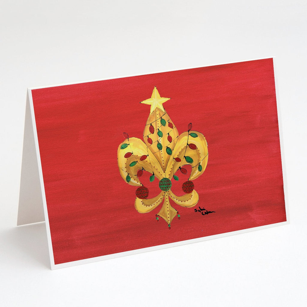 Christmas Tree Fleur de lis with lights Greeting Cards Pack of 8 Blank Cards with Envelopes Whimsical A7 Size 5x7