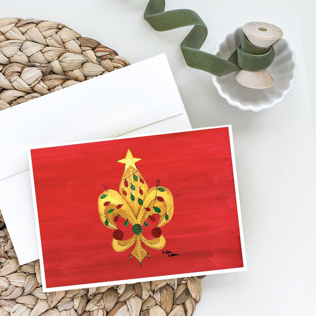 Christmas Tree Fleur de lis with lights Greeting Cards Pack of 8 Blank Cards with Envelopes Whimsical A7 Size 5x7