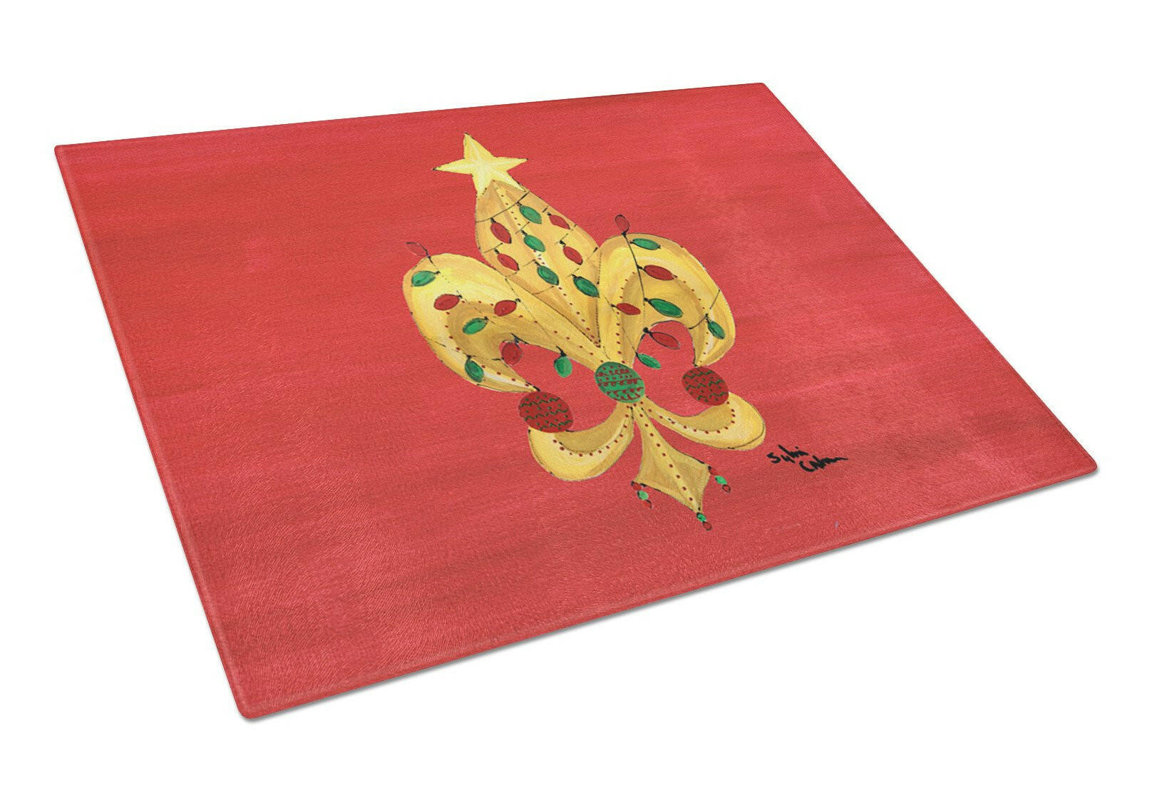 Christmas Tree Fleur de lis with lights Cutting Board Tempered Glass Kitchen Cutting Surface, Heat Resistant Chopping, Non-Slip Feet, Food Prep & Serving