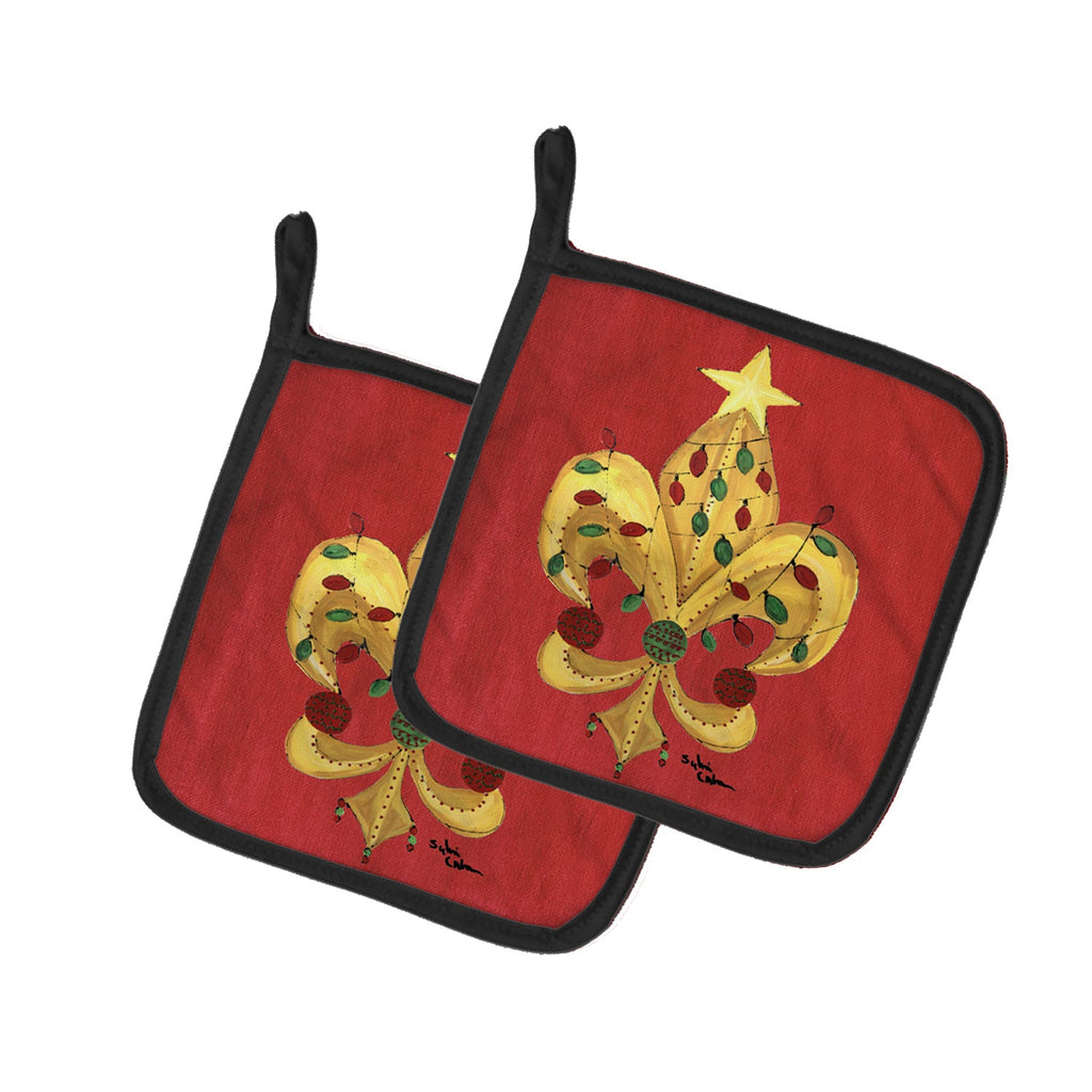Christmas Tree Fleur de lis with lights Pot Holder Set of 2 Heat Resistant Quilted Hot Pads 7.5 x 7.5 Inch, Insulated Kitchen Trivets for Cooking & Baking