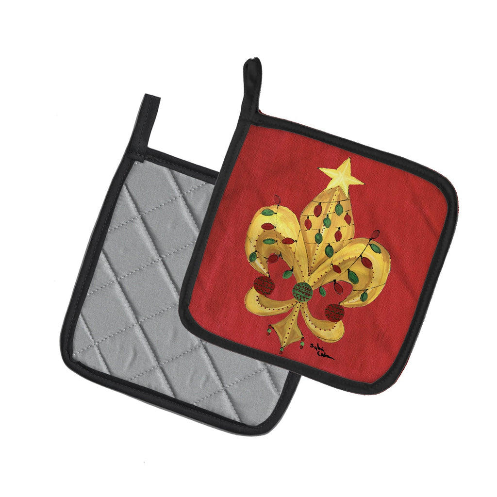 Christmas Tree Fleur de lis with lights Pot Holder Set of 2 Heat Resistant Quilted Hot Pads 7.5 x 7.5 Inch, Insulated Kitchen Trivets for Cooking & Baking