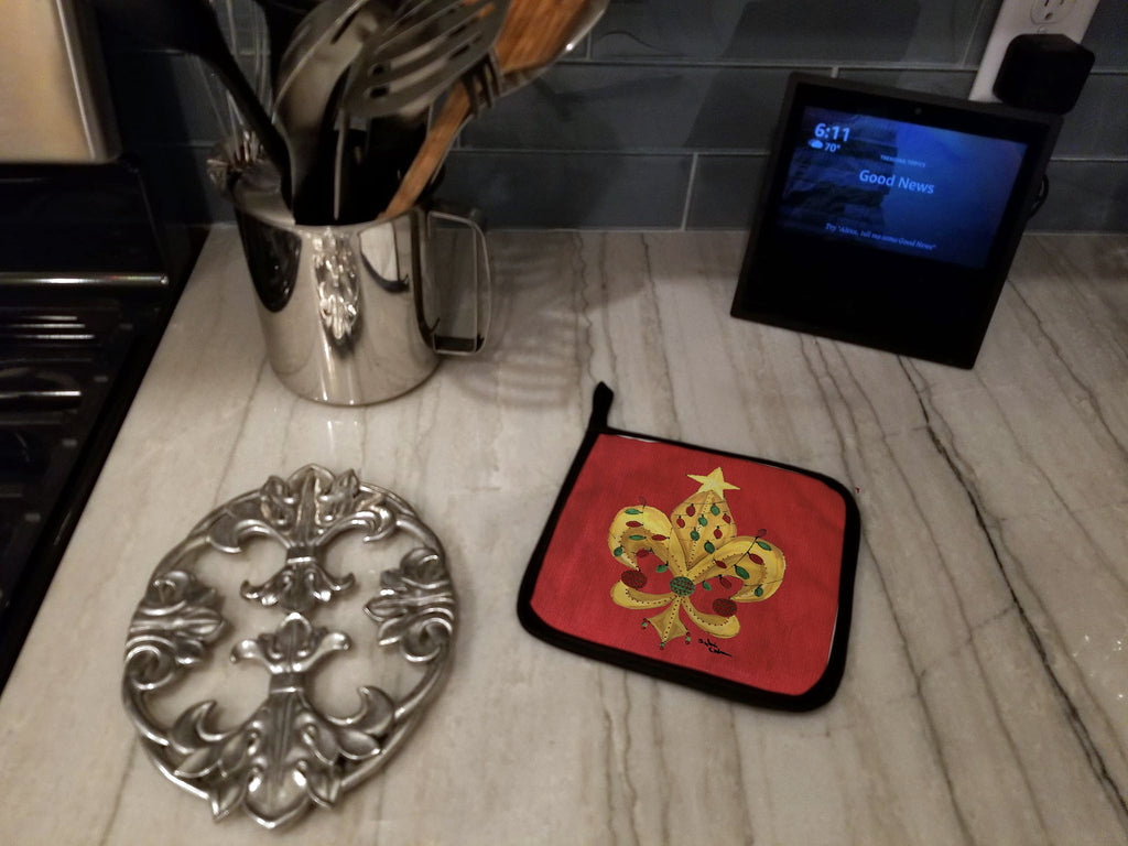 Christmas Tree Fleur de lis with lights Pot Holder Set of 2 Heat Resistant Quilted Hot Pads 7.5 x 7.5 Inch, Insulated Kitchen Trivets for Cooking & Baking