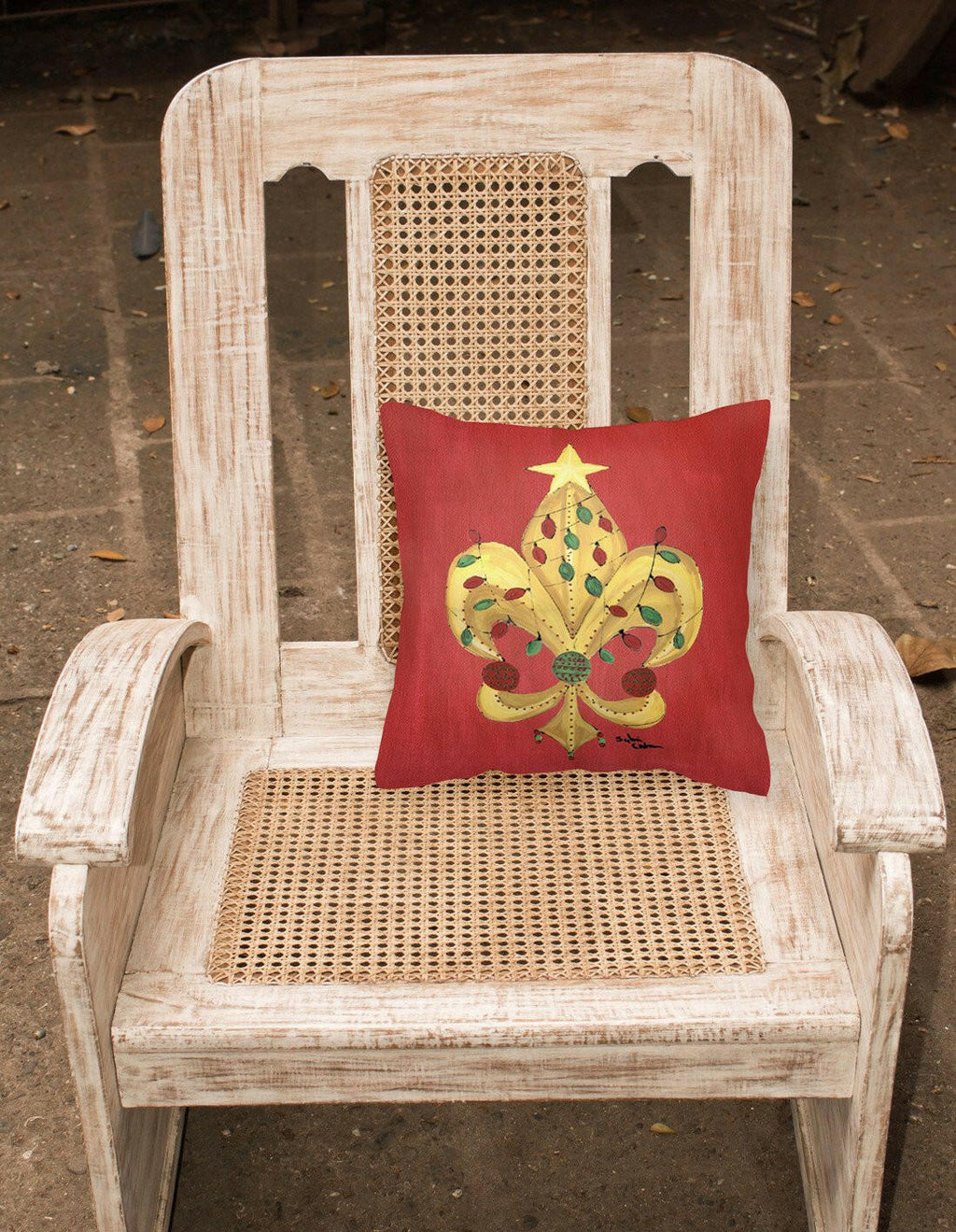 Christmas Tree Fleur de lis with lights Decorative Throw Pillow 14x14 Indoor Outdoor Accent Cushion, Fabric Cover with Insert for Sofa, Bed, Porch & Living Room