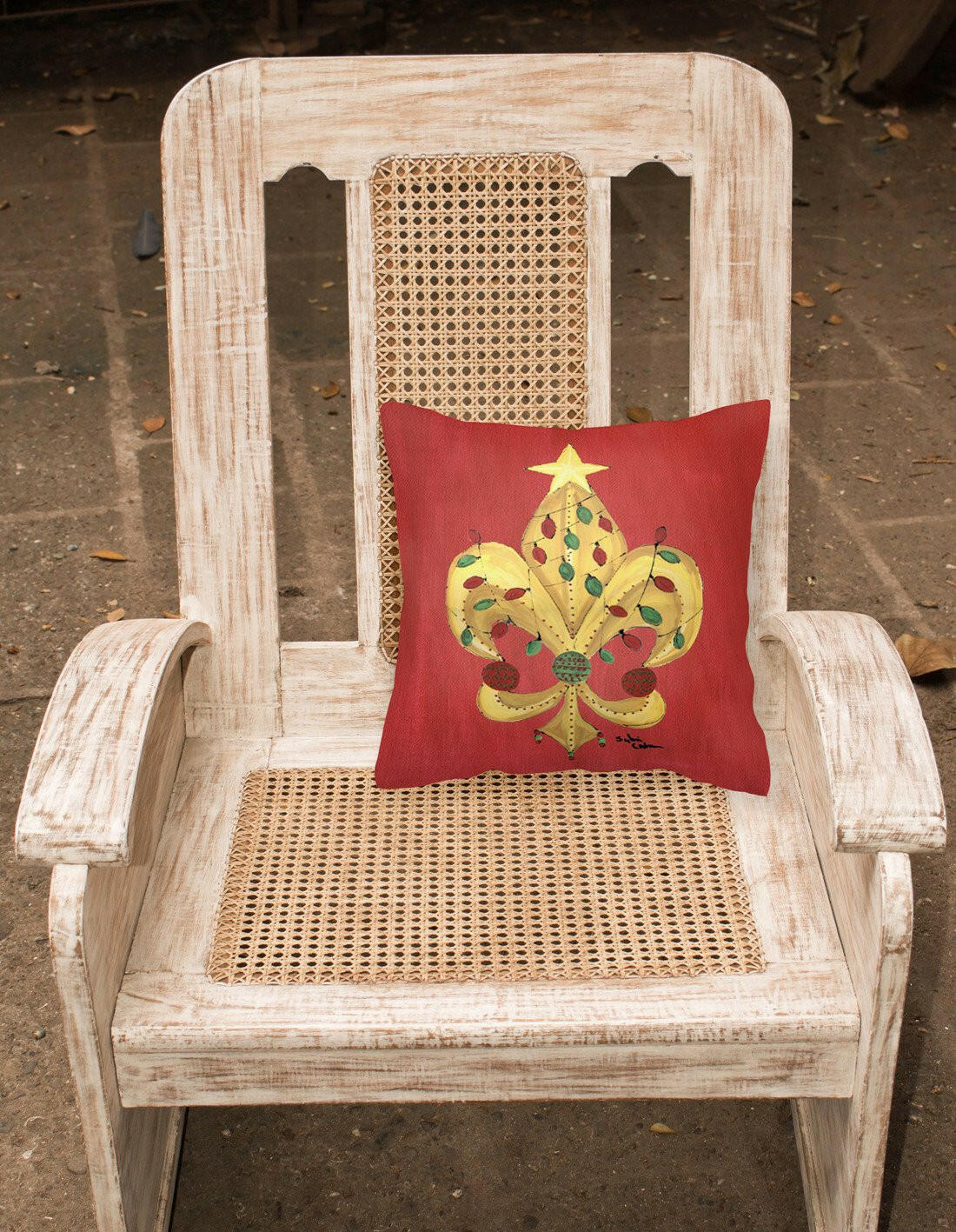 Christmas Tree Fleur de lis with lights Decorative Throw Pillow 14x14 Indoor Outdoor Accent Cushion, Fabric Cover with Insert for Sofa, Bed, Porch & Living Room