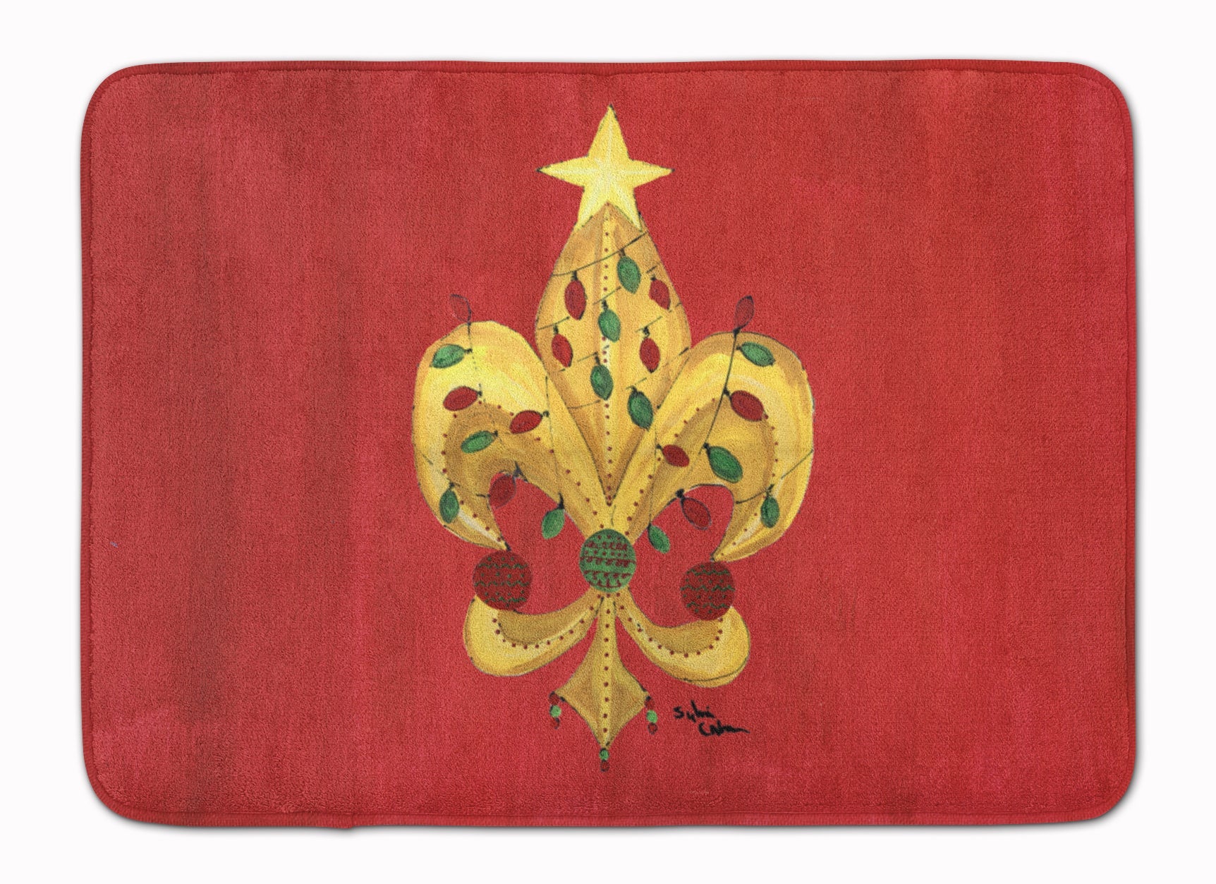 Christmas Tree Fleur de lis with lights Memory Foam Kitchen Mat Machine Washable Anti-Fatigue Cushion Comfort Bath or Kitchen Rug