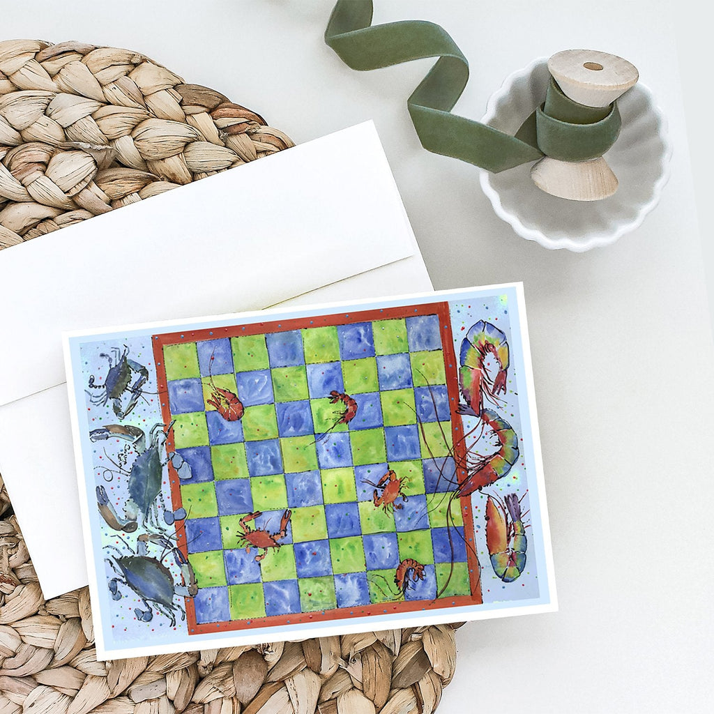 Crab and Shrimp Checkerboard Greeting Cards Pack of 8 Blank Cards with Envelopes Whimsical A7 Size 5x7