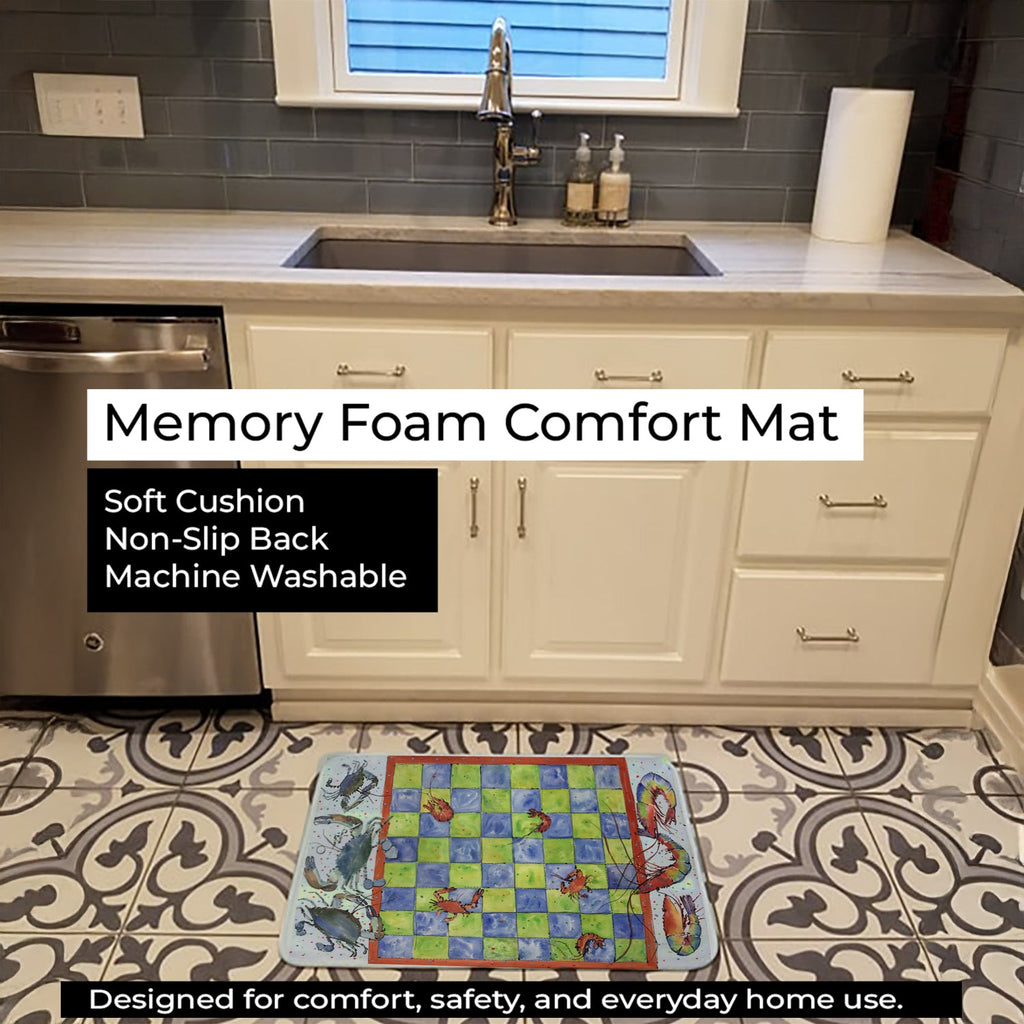 Crab and Shrimp Checkerboard Memory Foam Kitchen Mat Machine Washable Anti-Fatigue Cushion Comfort Bath or Kitchen Rug