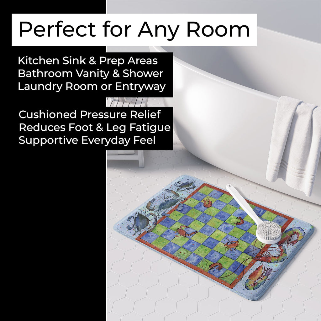 Crab and Shrimp Checkerboard Memory Foam Kitchen Mat Machine Washable Anti-Fatigue Cushion Comfort Bath or Kitchen Rug