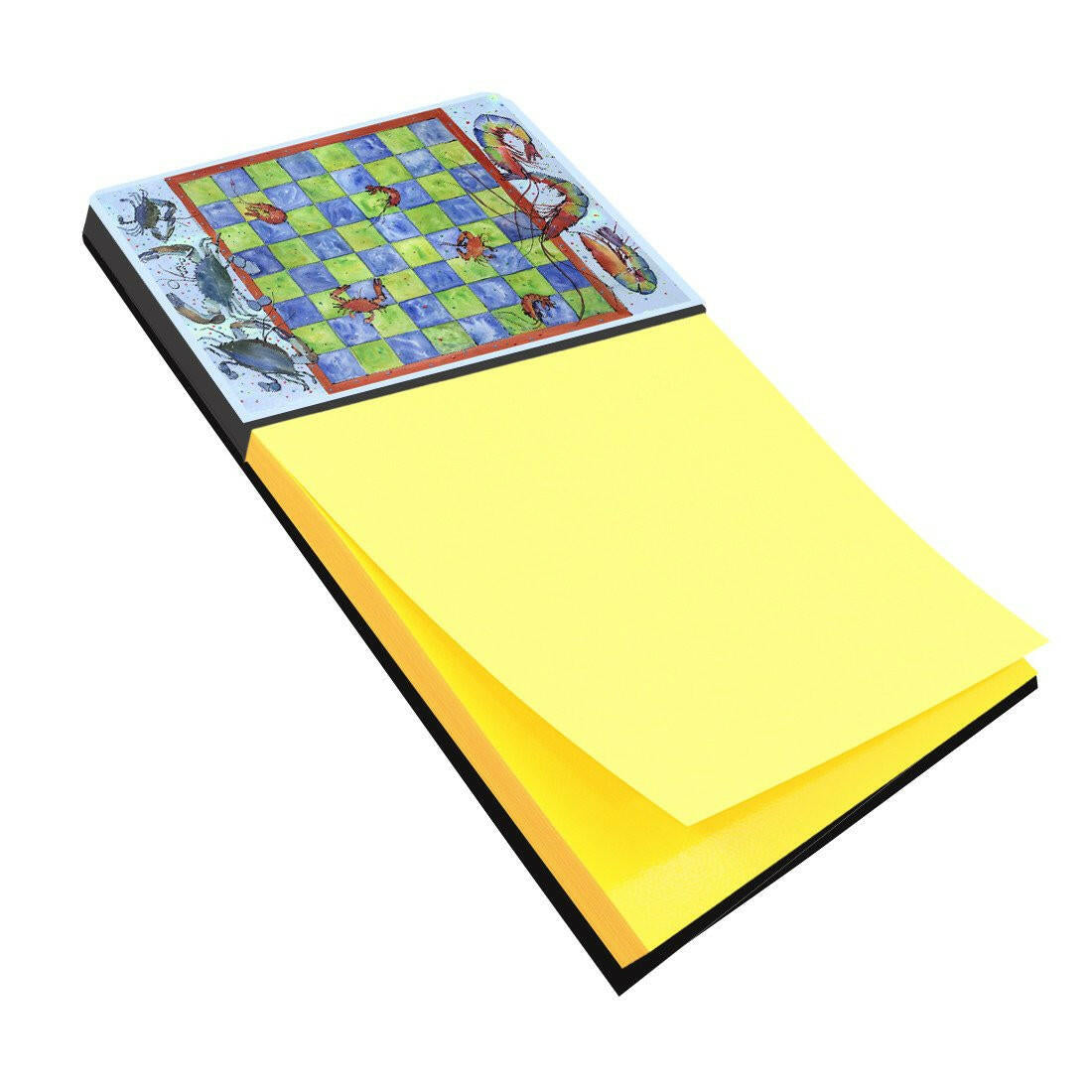 Crab and Shrimp Checkerboard Watercolor Sticky Note Holder Refillable Dispenser Desk Accessory 3x3 Pad Gift