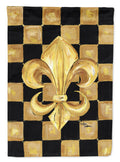 Black Gold Checkered Flag Fleur de lis House Flag 28x40 Porch Sleeve Pole Decorative Outside Yard Banner Artwork Wall Hanging, Polyester
