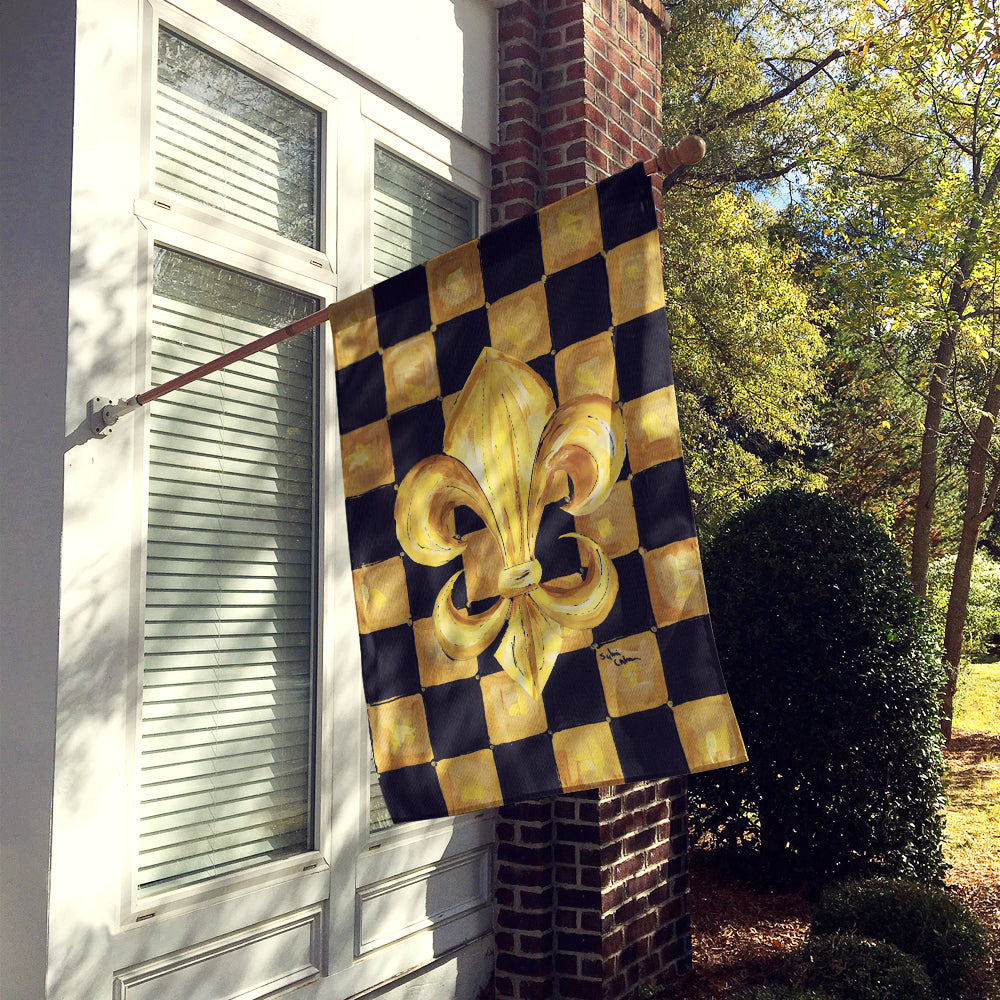 Black Gold Checkered Flag Fleur de lis House Flag 28x40 Porch Sleeve Pole Decorative Outside Yard Banner Artwork Wall Hanging, Polyester
