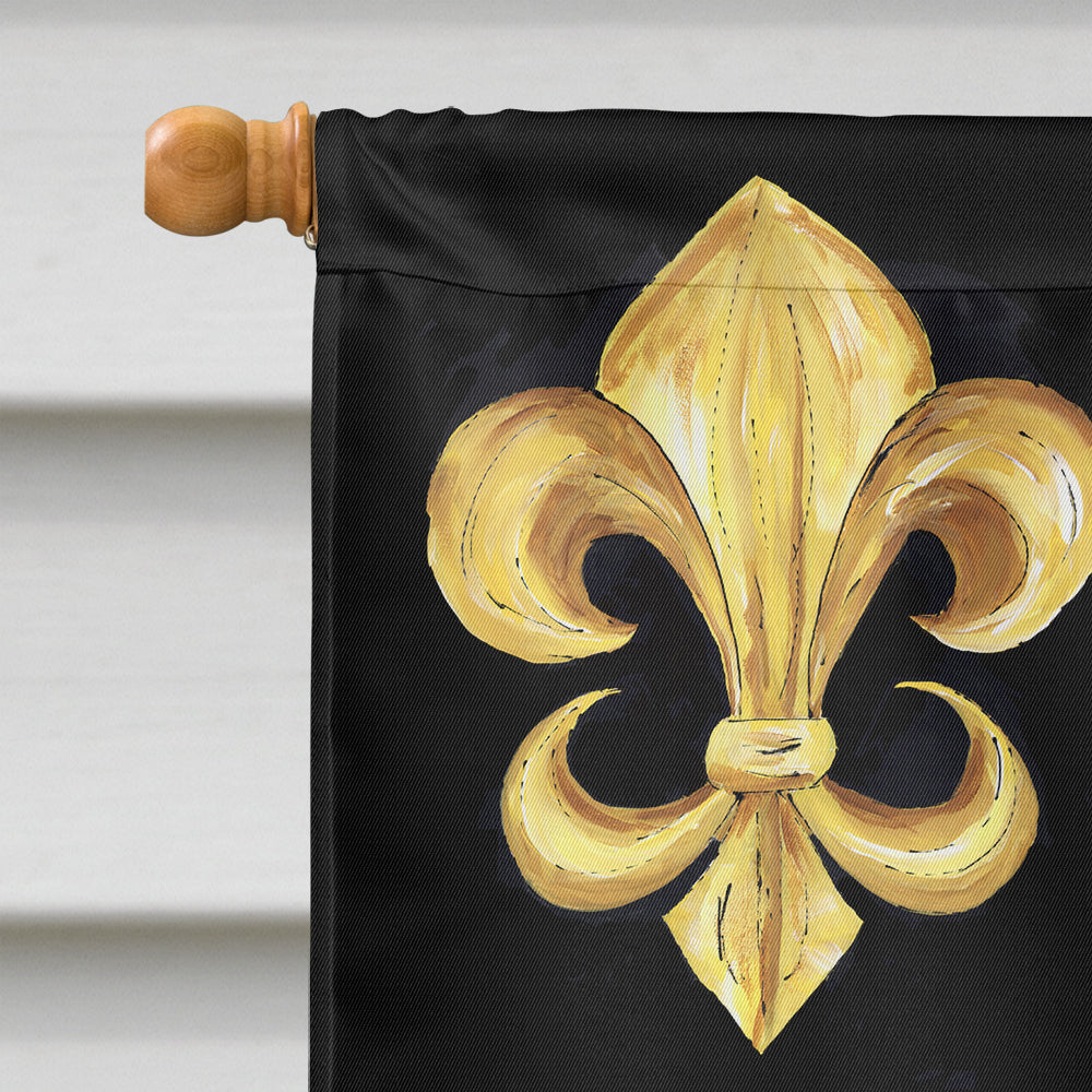 Black Gold Fleur de lis House Flag 28x40 Porch Sleeve Pole Decorative Outside Yard Banner Artwork Wall Hanging, Polyester