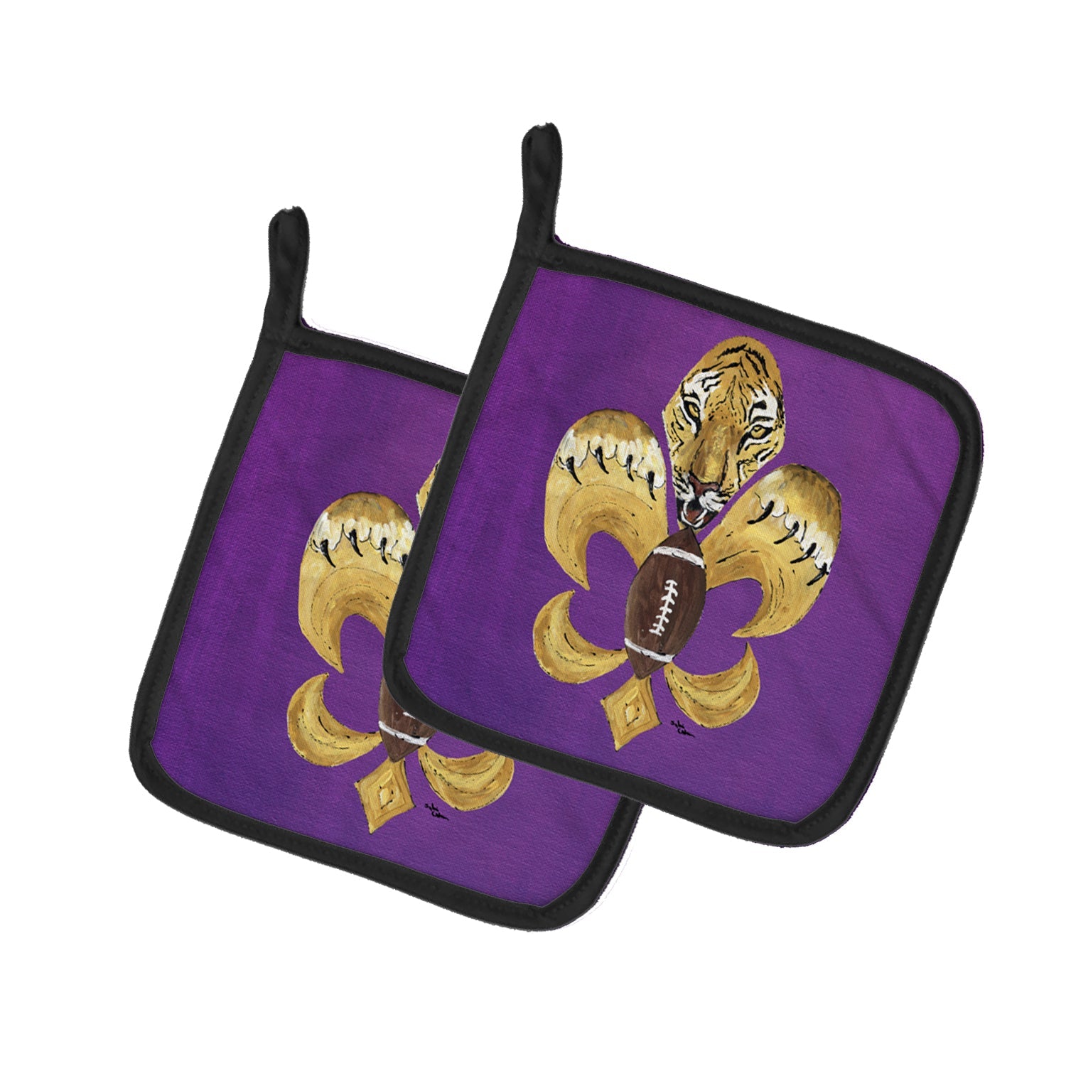 Tiger Football Fleur de lis Pot Holder Set of 2 Heat Resistant Quilted Hot Pads 7.5 x 7.5 Inch, Insulated Kitchen Trivets for Cooking & Baking