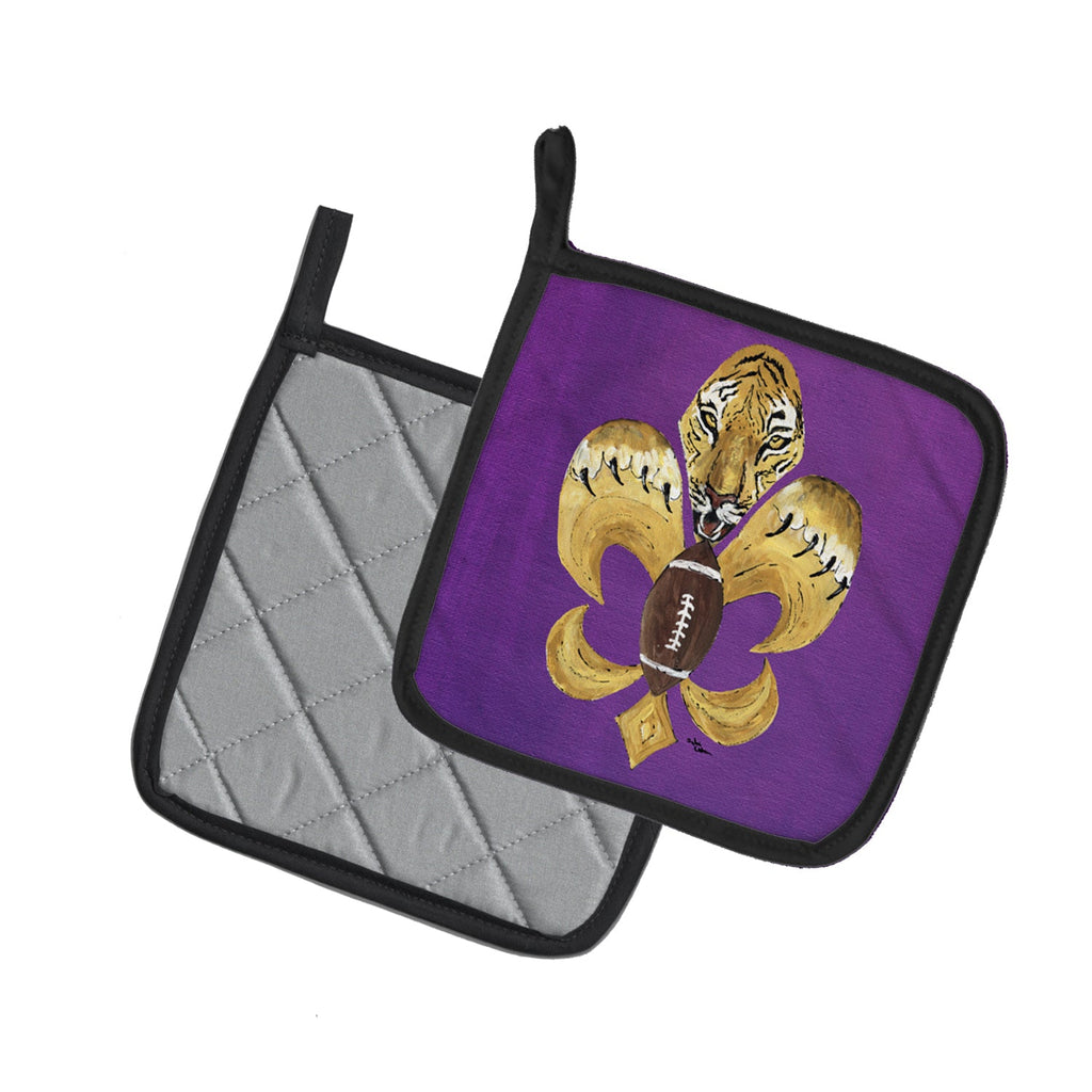 Tiger Football Fleur de lis Pot Holder Set of 2 Heat Resistant Quilted Hot Pads 7.5 x 7.5 Inch, Insulated Kitchen Trivets for Cooking & Baking