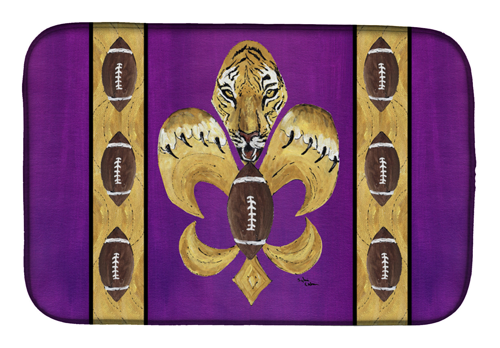 Tiger Football Fleur de lis Dish Drying Mat Absorbent Dish Drying Mat Pad for Kitchen Counter Dish Drainer Mat for Countertop, 14 x 21", Multicolor