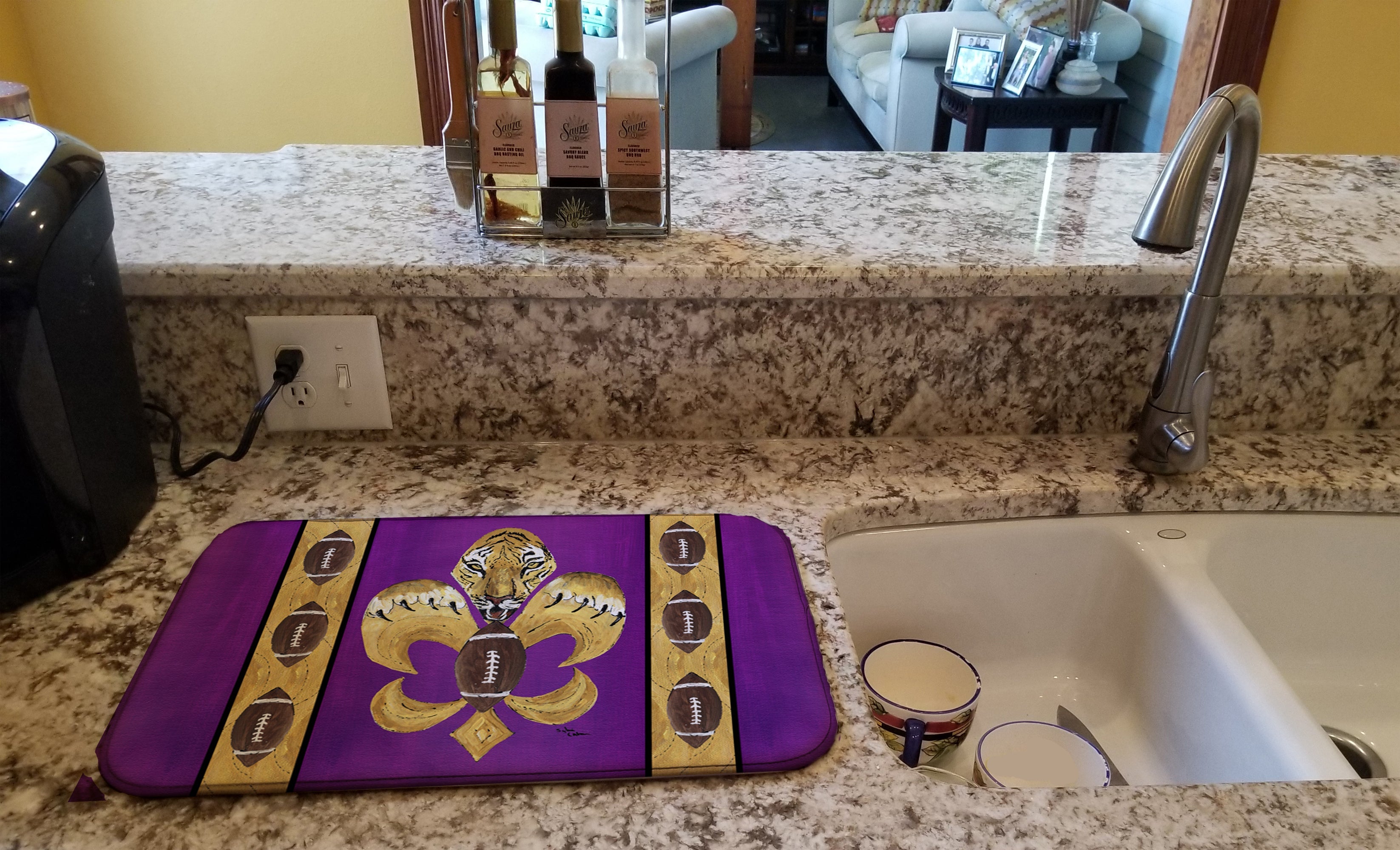 Tiger Football Fleur de lis Dish Drying Mat Absorbent Dish Drying Mat Pad for Kitchen Counter Dish Drainer Mat for Countertop, 14 x 21", Multicolor