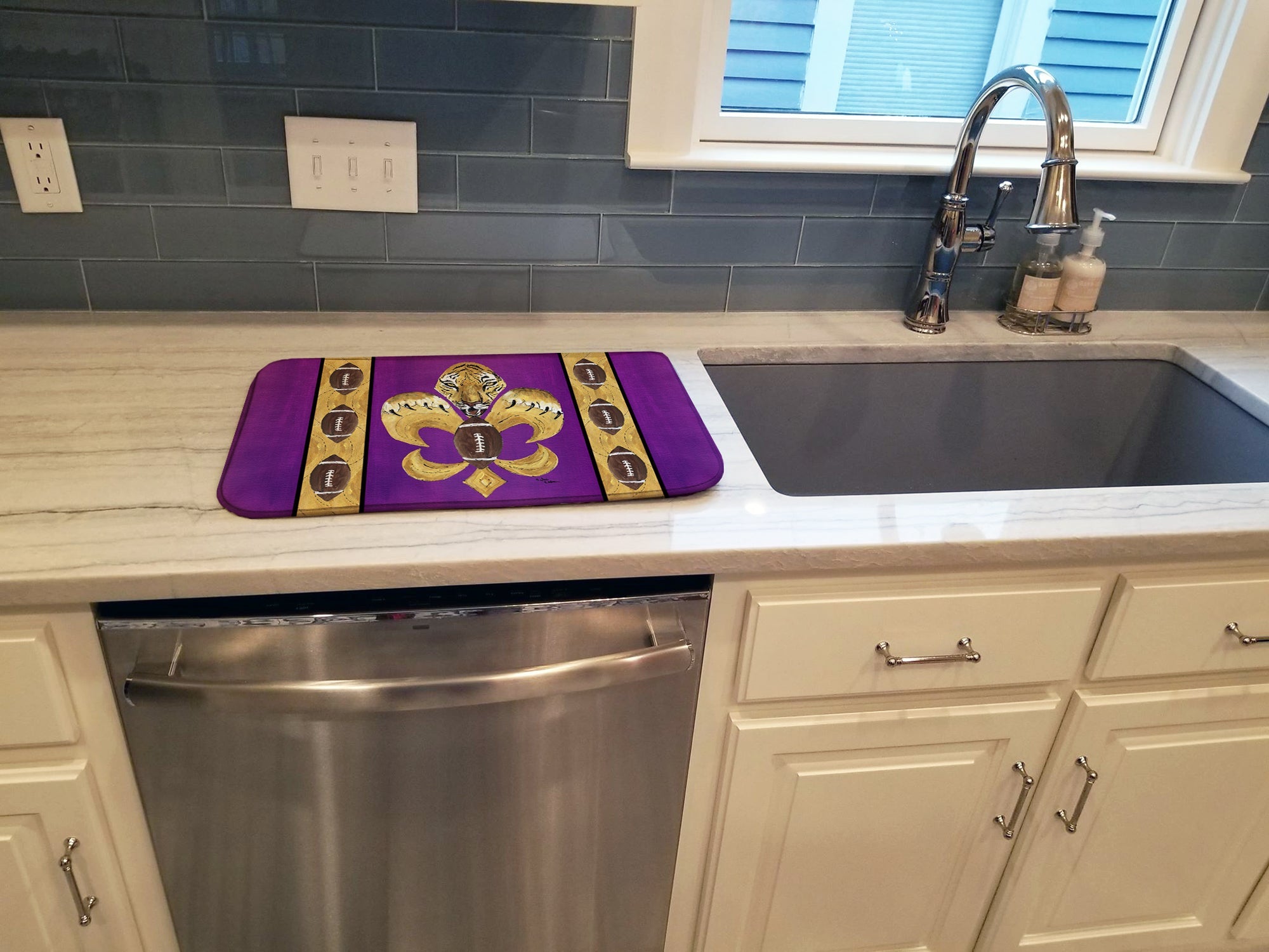 Tiger Football Fleur de lis Dish Drying Mat Absorbent Dish Drying Mat Pad for Kitchen Counter Dish Drainer Mat for Countertop, 14 x 21", Multicolor
