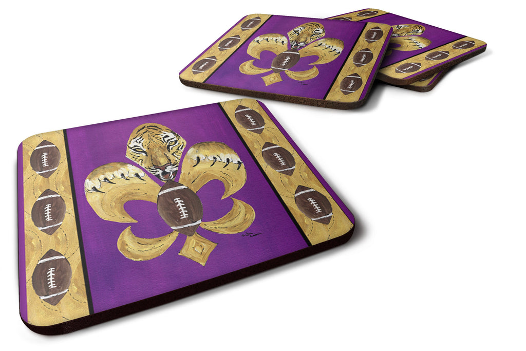 Tiger Football Fleur de lis Foam Coasters Set of 4 Cup Coasters for Indoor Outdoor, Tabletop Protection, Anti Slip, Mouse pad Material