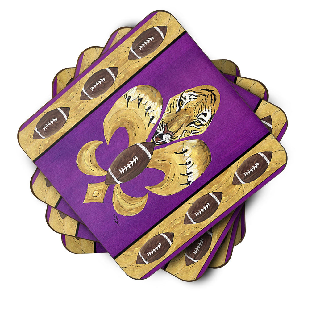 Tiger Football Fleur de lis Foam Coasters Set of 4 Cup Coasters for Indoor Outdoor, Tabletop Protection, Anti Slip, Mouse pad Material