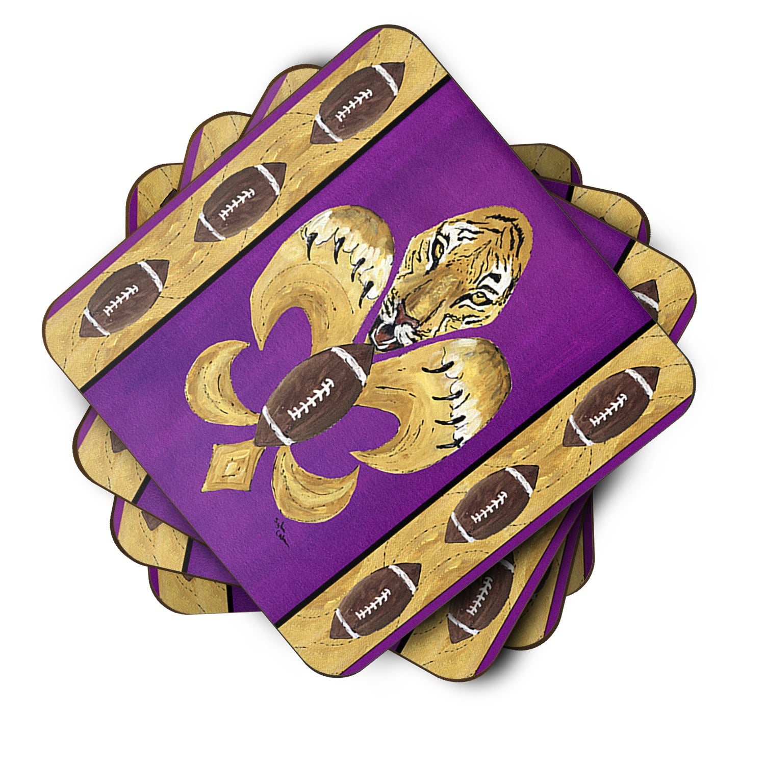 Tiger Football Fleur de lis Foam Coasters Set of 4 Cup Coasters for Indoor Outdoor, Tabletop Protection, Anti Slip, Mouse pad Material