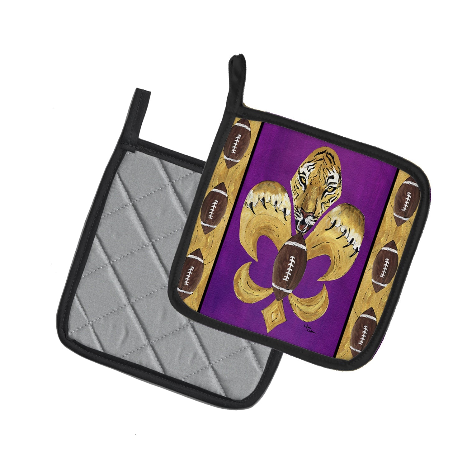 Tiger Football Fleur de lis Pot Holder Set of 2 Heat Resistant Quilted Hot Pads 7.5 x 7.5 Inch, Insulated Kitchen Trivets for Cooking & Baking