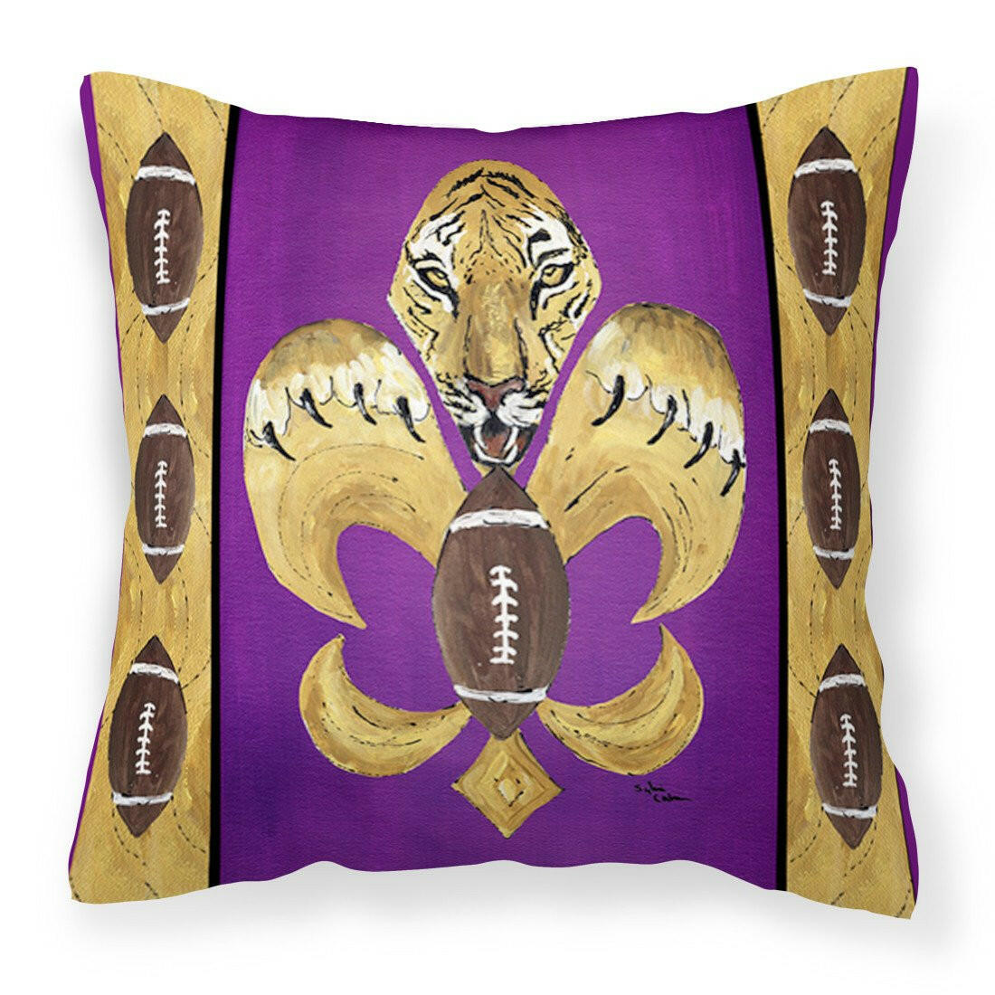 Tiger Football Fleur de lis Decorative Throw Pillow 14x14 Indoor Outdoor Accent Cushion, Fabric Cover with Insert for Sofa, Bed, Porch & Living Room