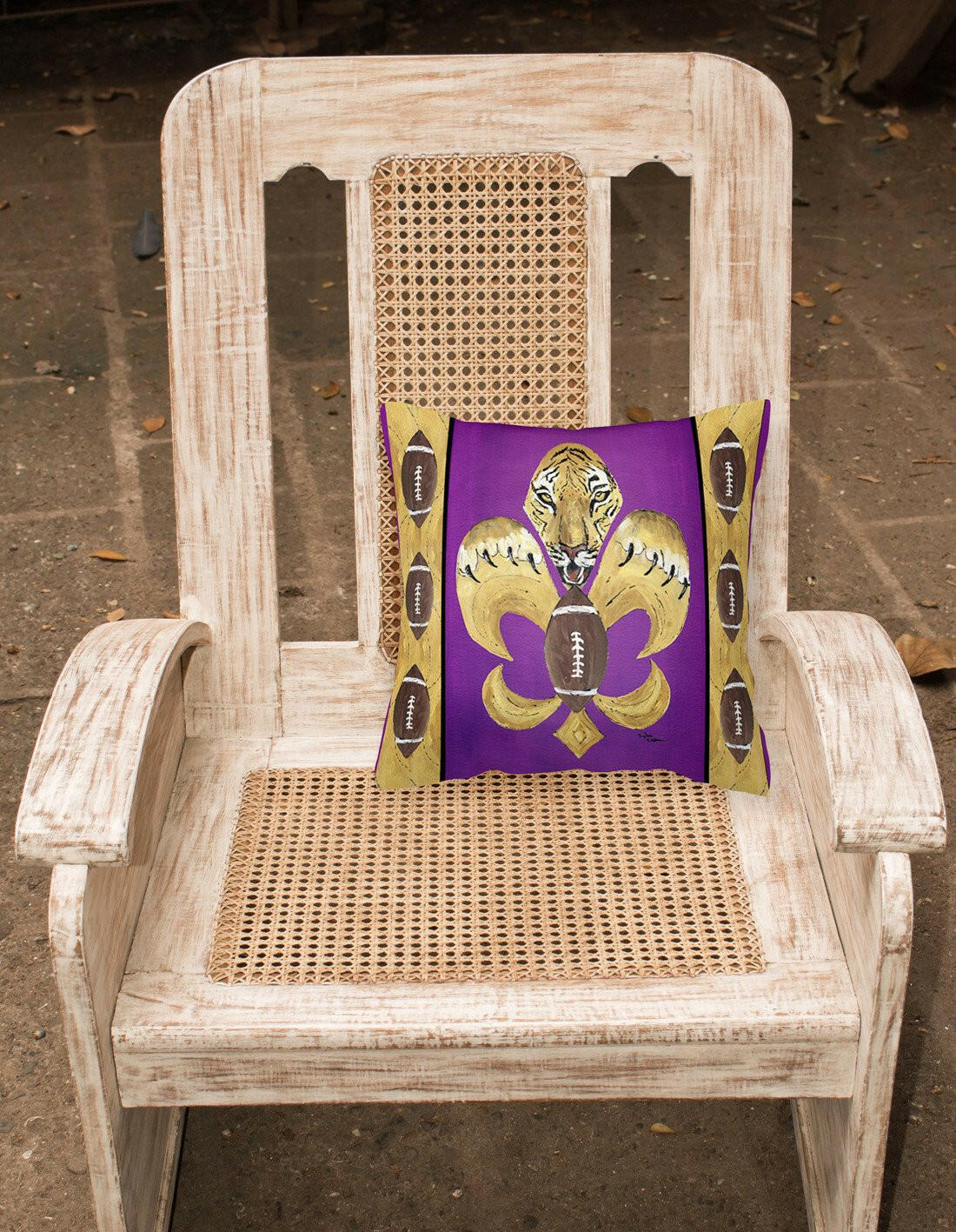 Tiger Football Fleur de lis Decorative Throw Pillow 14x14 Indoor Outdoor Accent Cushion, Fabric Cover with Insert for Sofa, Bed, Porch & Living Room