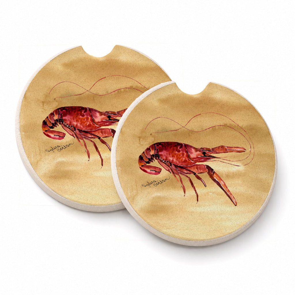 Sandy Beach Crawfish Set of 2 Cup Holder Car Coasters Absorbent Round Sandstone Coasters Gifts for Men or Women, 2.5, Multicolor
