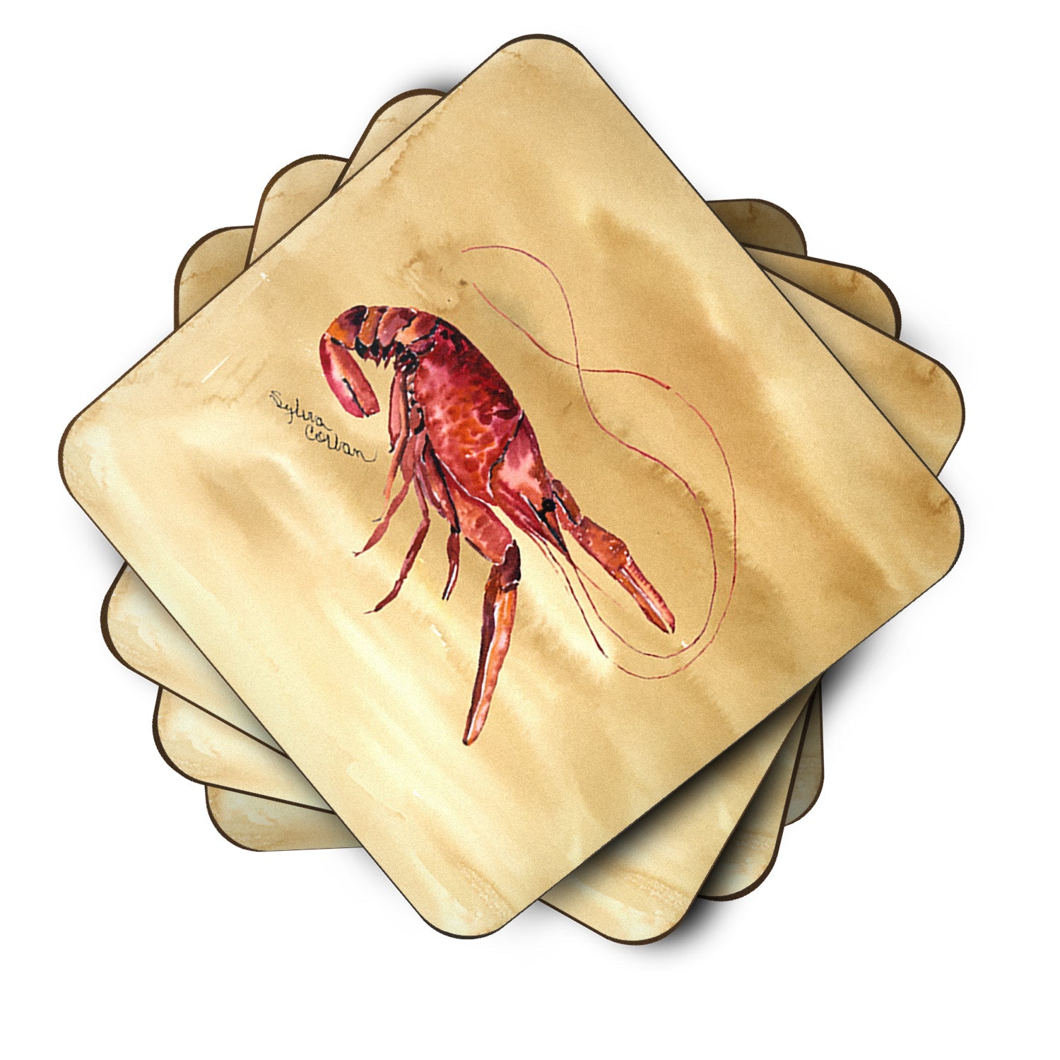 Sandy Beach Crawfish Foam Coasters Set of 4 Cup Coasters for Indoor Outdoor, Tabletop Protection, Anti Slip, Mouse pad Material