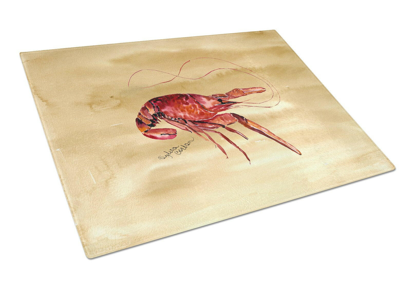 Sandy Beach Crawfish Cutting Board Tempered Glass Kitchen Cutting Surface, Heat Resistant Chopping, Non-Slip Feet, Food Prep & Serving