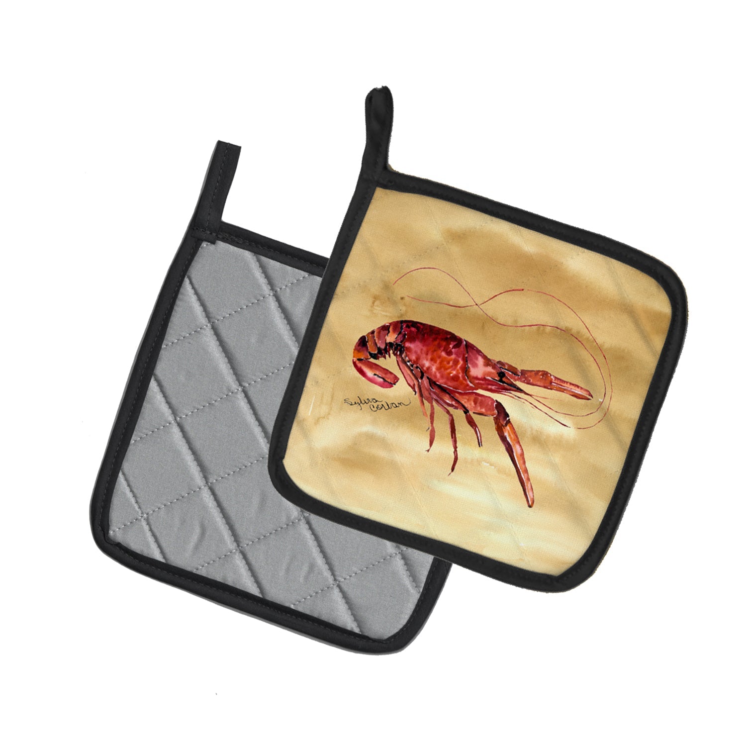 Sandy Beach Crawfish Pot Holder Set of 2 Heat Resistant Quilted Hot Pads 7.5 x 7.5 Inch, Insulated Kitchen Trivets for Cooking & Baking