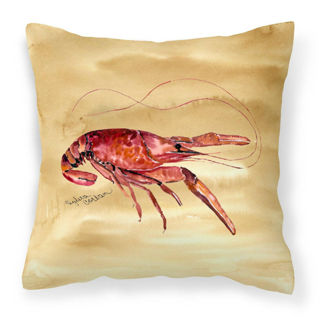 Sandy Beach Crawfish Decorative Throw Pillow 14x14 Indoor Outdoor Accent Cushion, Fabric Cover with Insert for Sofa, Bed, Porch & Living Room