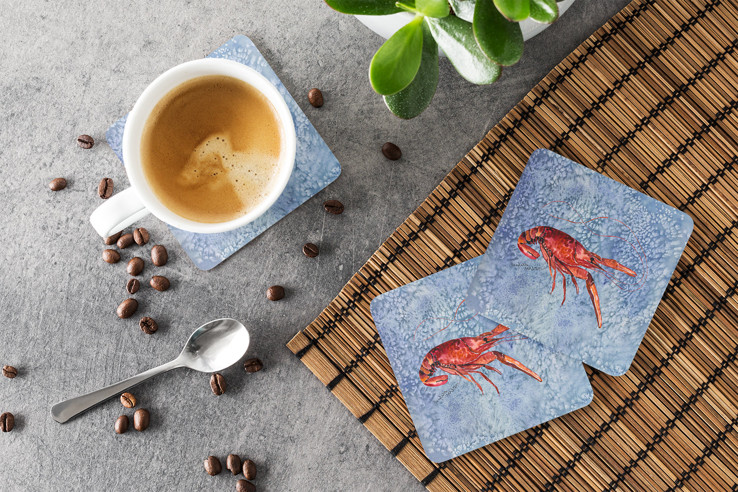 Crawfish Foam Coasters Set of 4 Cup Coasters for Indoor Outdoor, Tabletop Protection, Anti Slip, Mouse pad Material