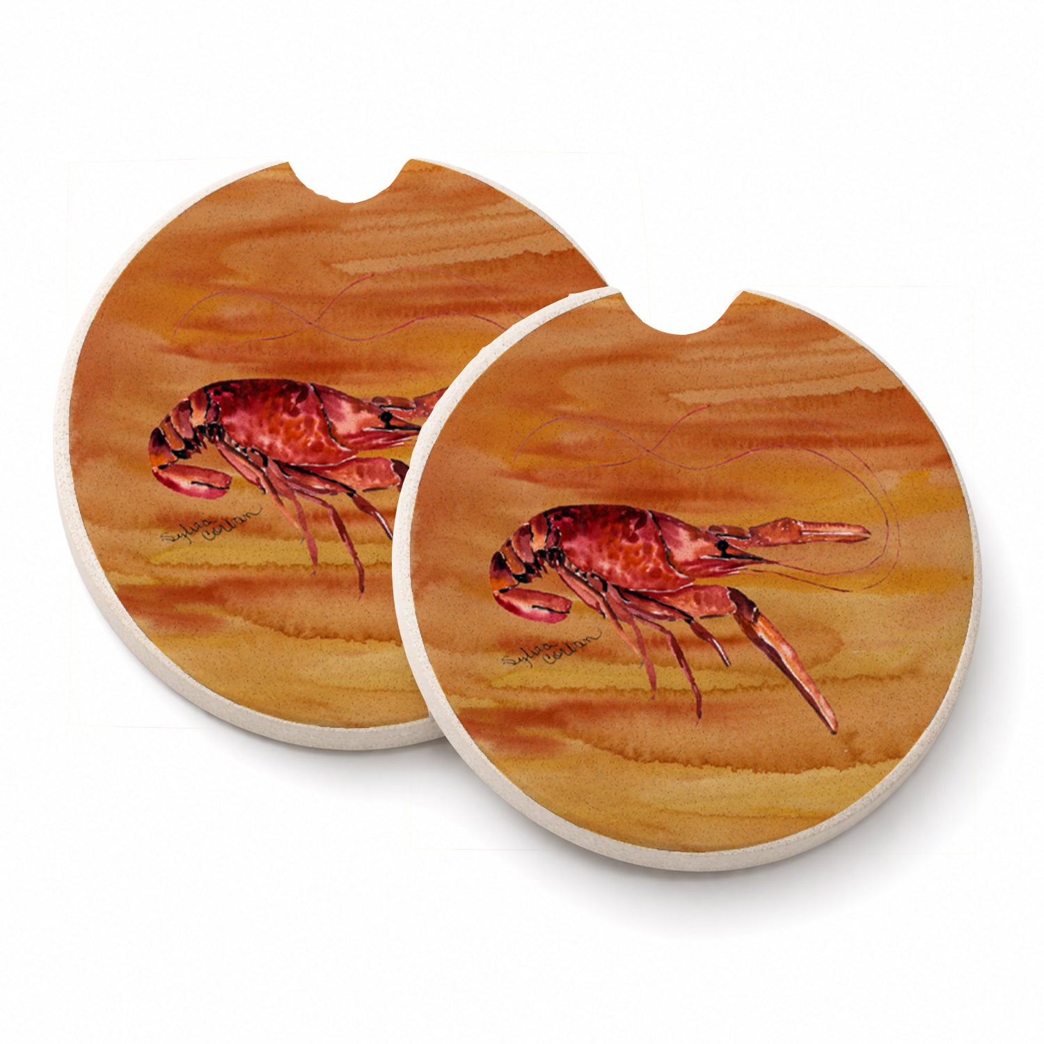 Crawfish Hot and Spicy Set of 2 Cup Holder Car Coasters Absorbent Round Sandstone Coasters Gifts for Men or Women, 2.5, Multicolor