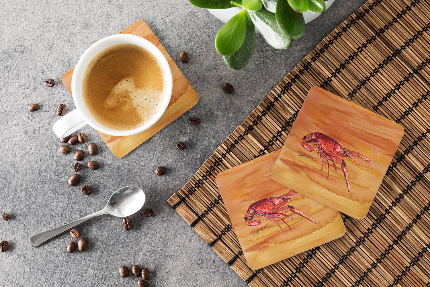 Crawfish Hot and Spicy Foam Coasters Set of 4 Cup Coasters for Indoor Outdoor, Tabletop Protection, Anti Slip, Mouse pad Material