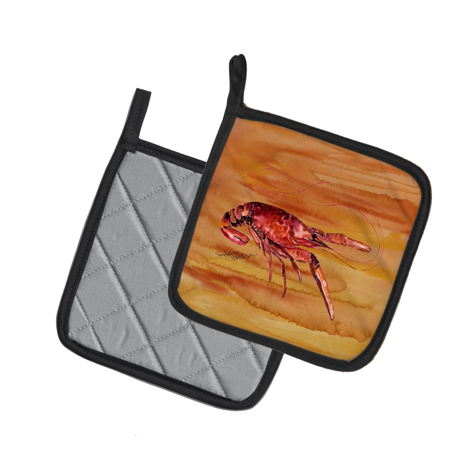 Crawfish Hot and Spicy Pot Holder Set of 2 Heat Resistant Quilted Hot Pads 7.5 x 7.5 Inch, Insulated Kitchen Trivets for Cooking & Baking